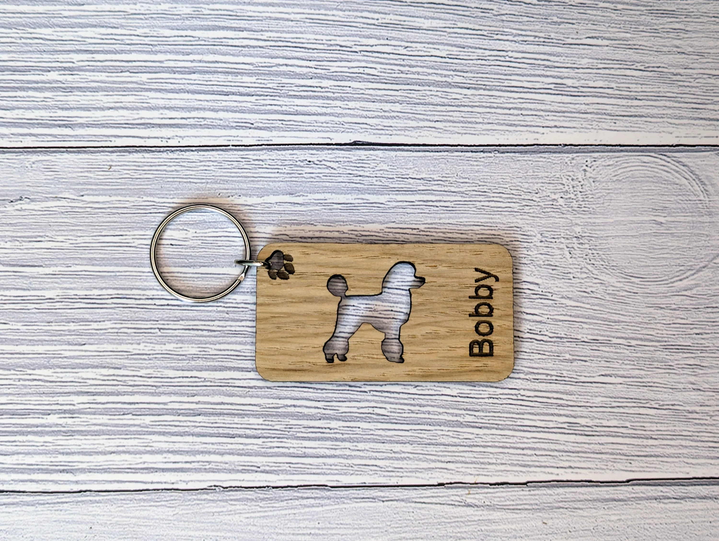 Personalised Poodle Wooden Keyring | Oak Dog Keychain | Gift For Poodle Parent | Doggy Key Tag Gift - Image 3