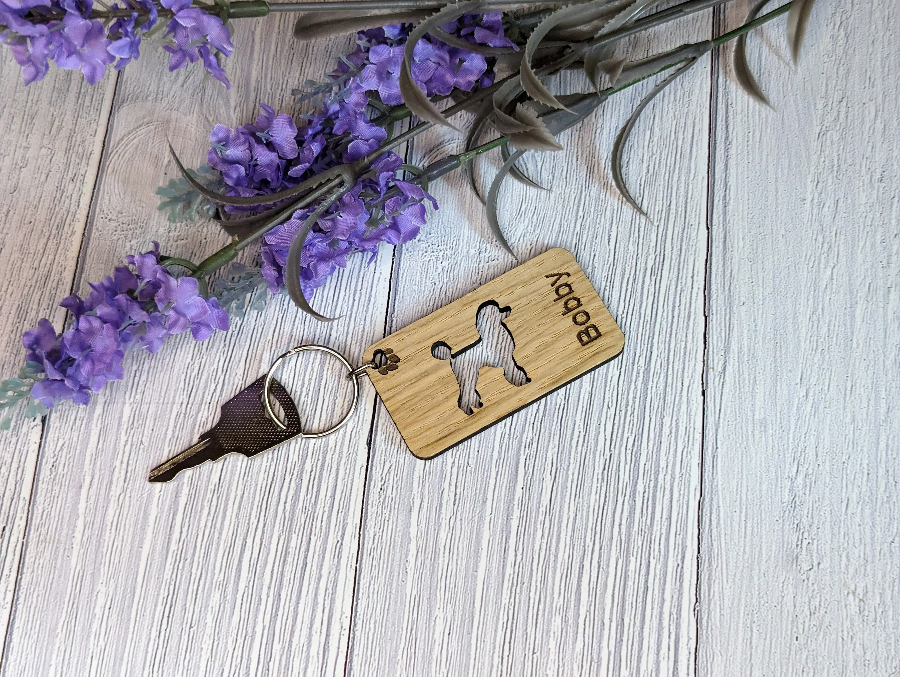 Personalised Poodle Wooden Keyring | Oak Dog Keychain | Gift For Poodle Parent | Doggy Key Tag Gift - Image 4