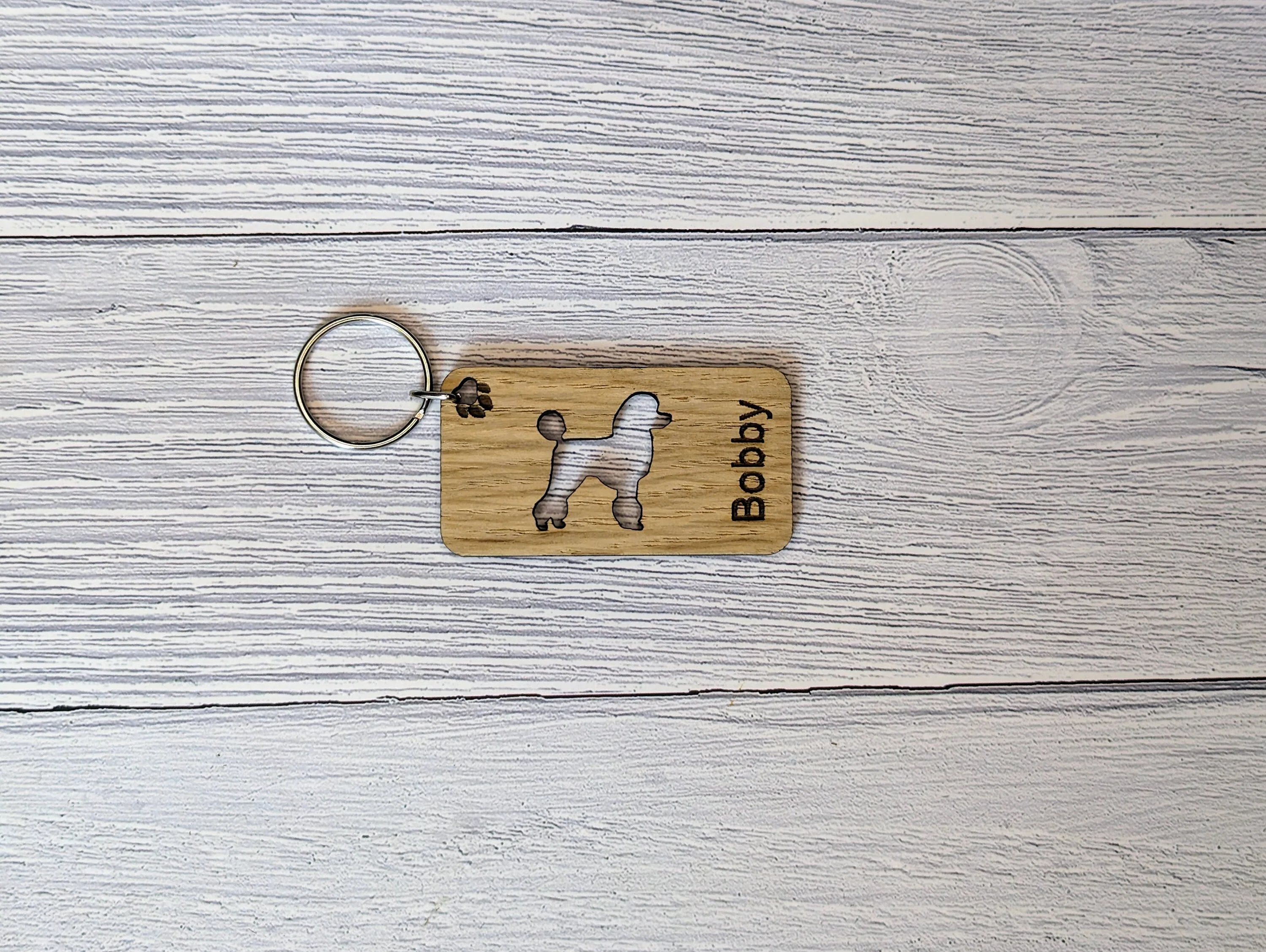 Personalised Poodle Wooden Keyring | Oak Dog Keychain | Gift For Poodle Parent | Doggy Key Tag Gift - Image 5