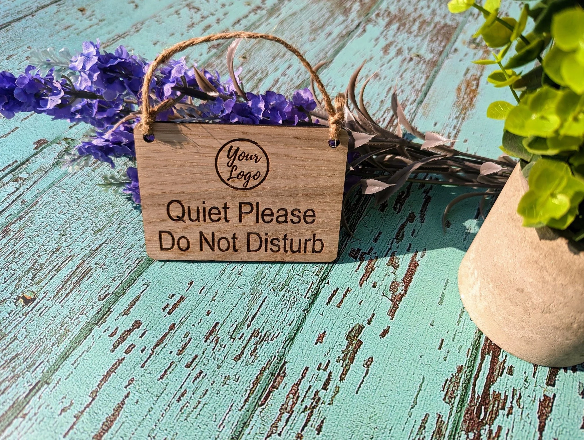 Personalised "Quiet Please, Please Do Not Disturb" Hanging Sign - 4 Sizes, Add Your Text or Logo, Wooden Hanging Sign, Door Sign - Image 4