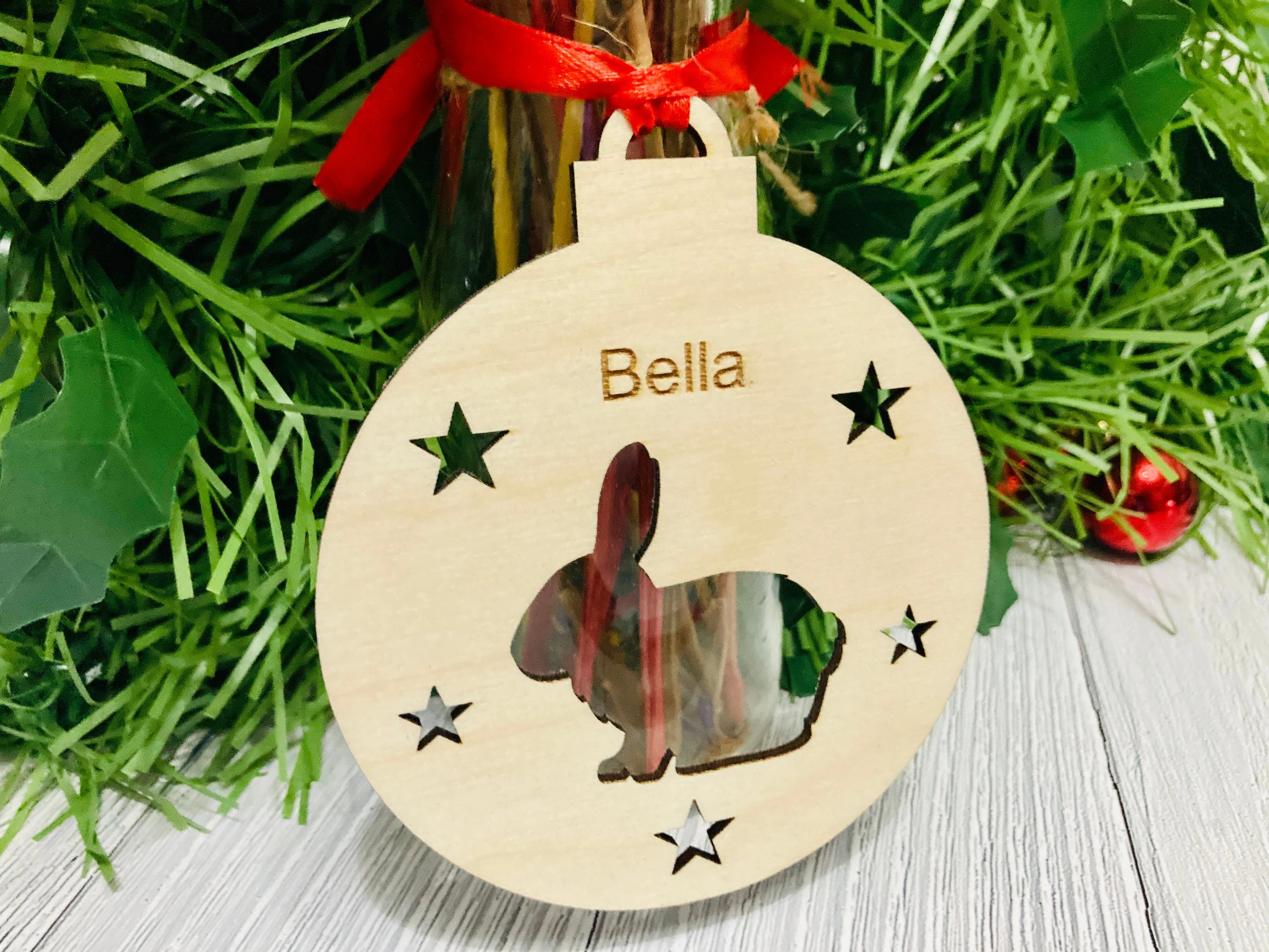 Personalised Rabbit Bauble | Custom Christmas Decoration | Wooden Bunny Gift - Image 3