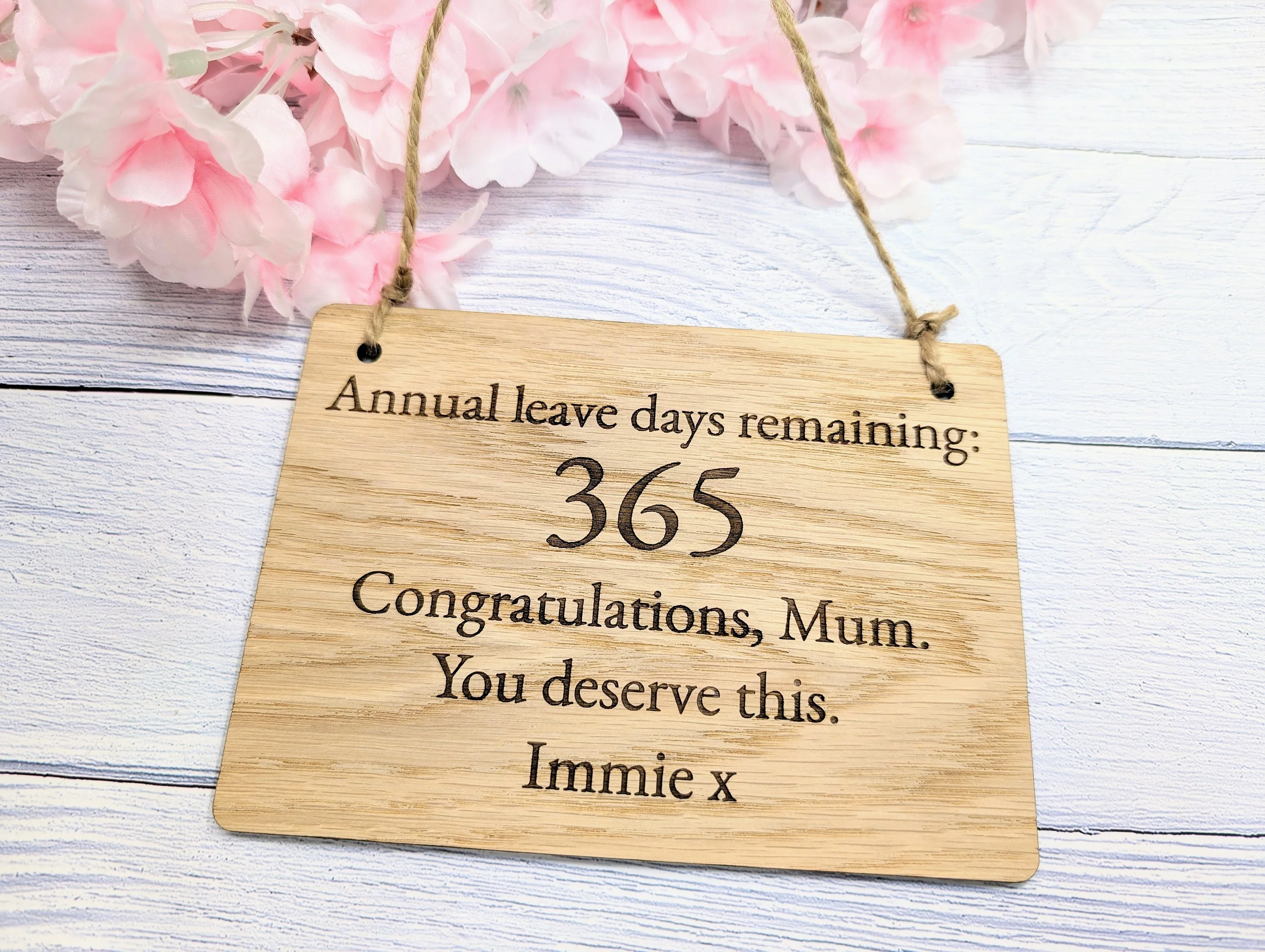 Personalised Retirement Sign in Oak Veneer - '365 Days Remaining' Keepsake - Custom Farewell Message Plaque | Perfect for Any Retiree - Image 8