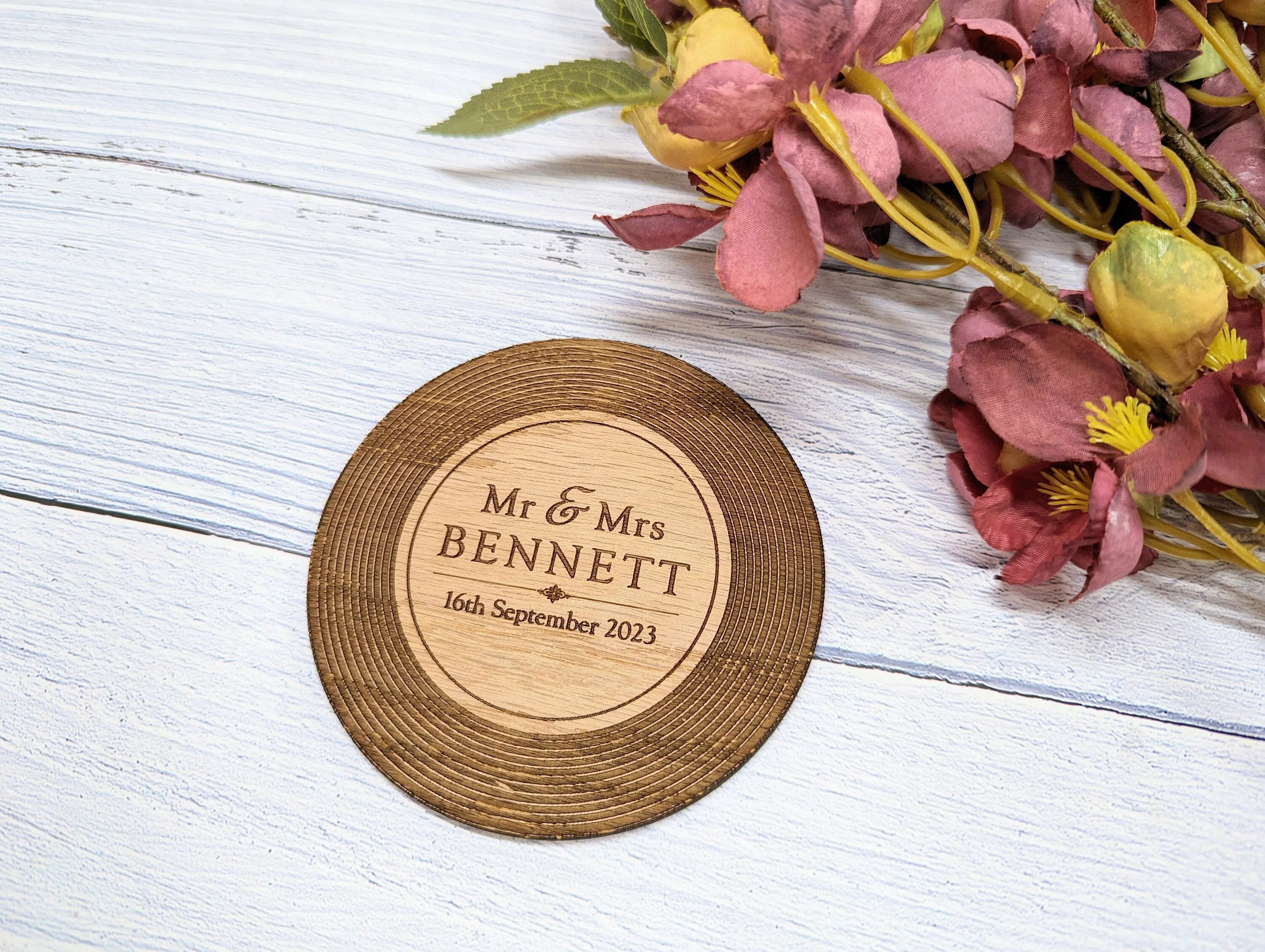 Personalised Retro Vinyl Record Wedding Coaster - "Mr & Mrs [Name], [Wedding Date]" - Unique Newlywed Gift for Music Lovers - Image 3