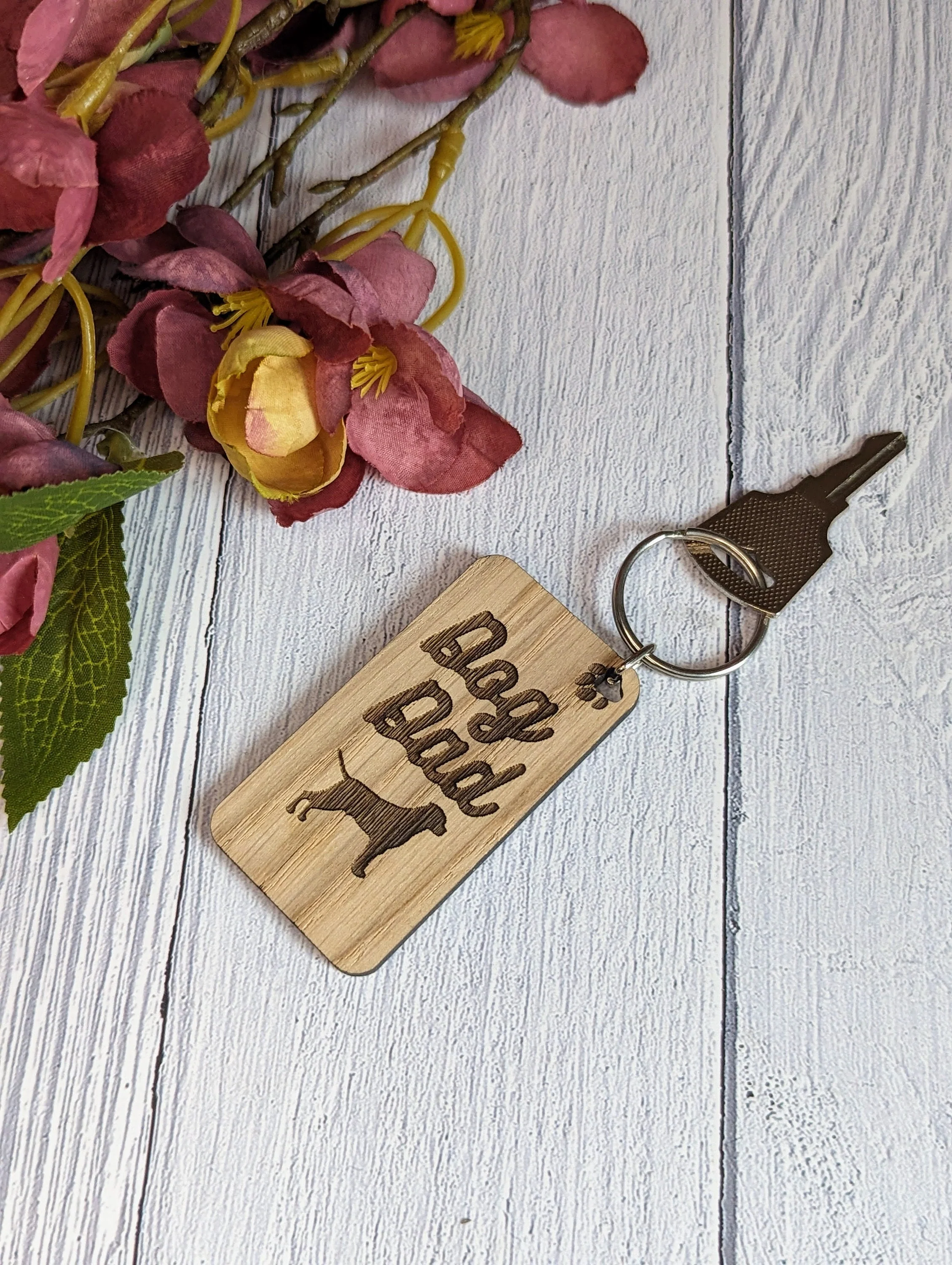 Personalised Rottweiler Dog Dad Wooden Keyring | Oak Dog Keychain | Gift For Rottweiler Parent | Doggy Key Tag Gift - Image 2