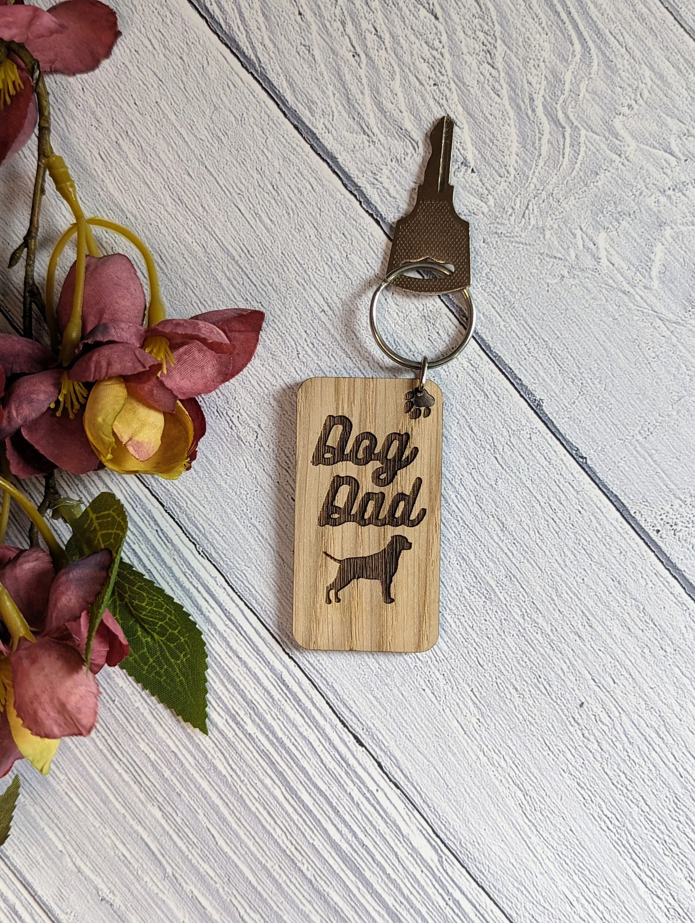 Personalised Rottweiler Dog Dad Wooden Keyring | Oak Dog Keychain | Gift For Rottweiler Parent | Doggy Key Tag Gift - Image 6