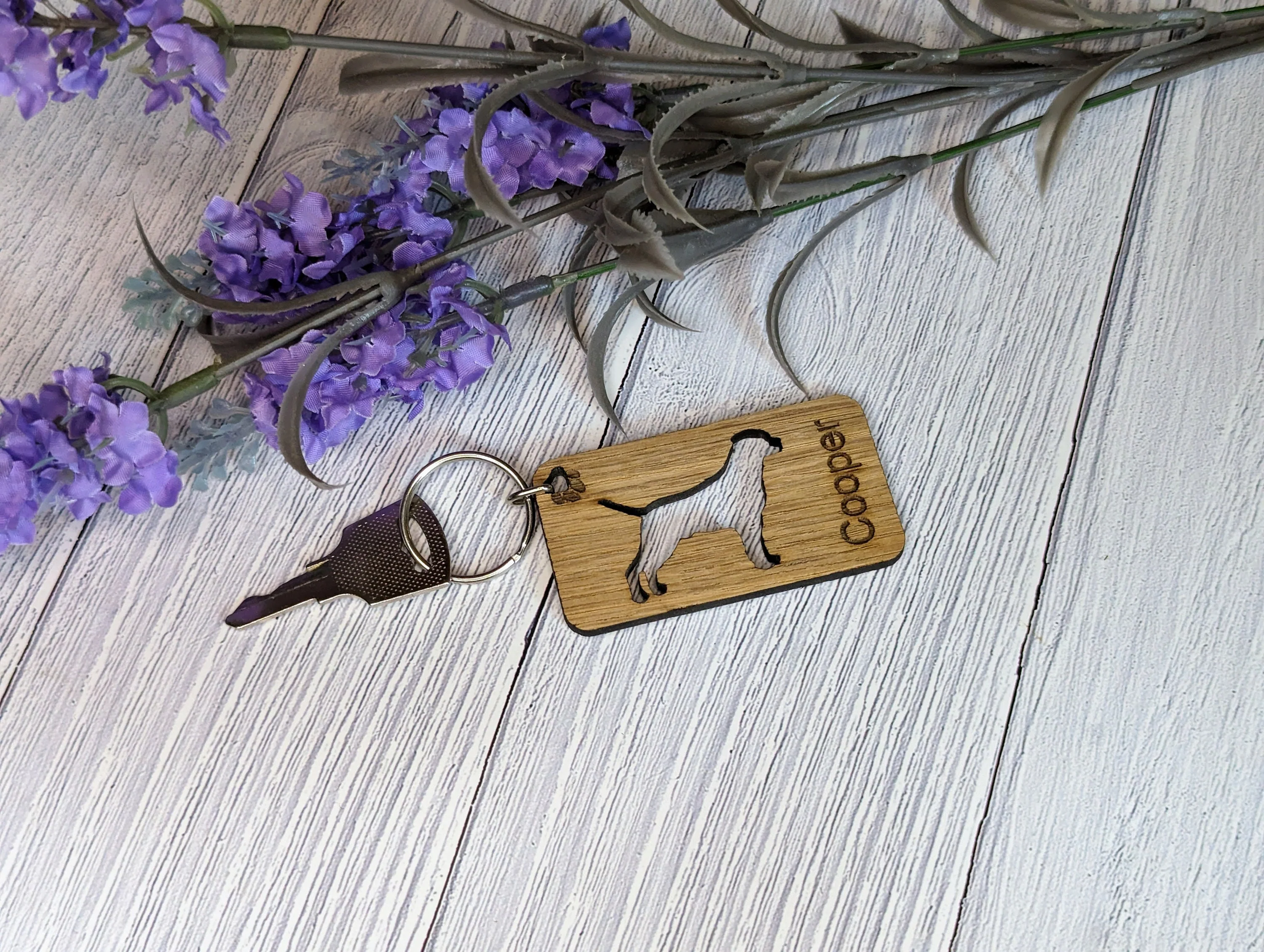 Personalised Rottweiler Wooden Keyring | Oak Dog Keychain | Gift For Rottweiler Parent | Doggy Key Tag Gift - Image 2