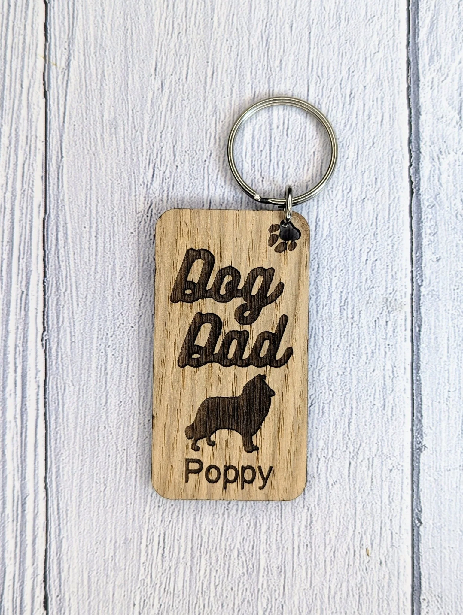 Personalised Rough Collie Dog Dad Wooden Keyring | Oak Dog Keychain | Gift For Rough Collie Parent | Doggy Key Tag Gift - Image 3