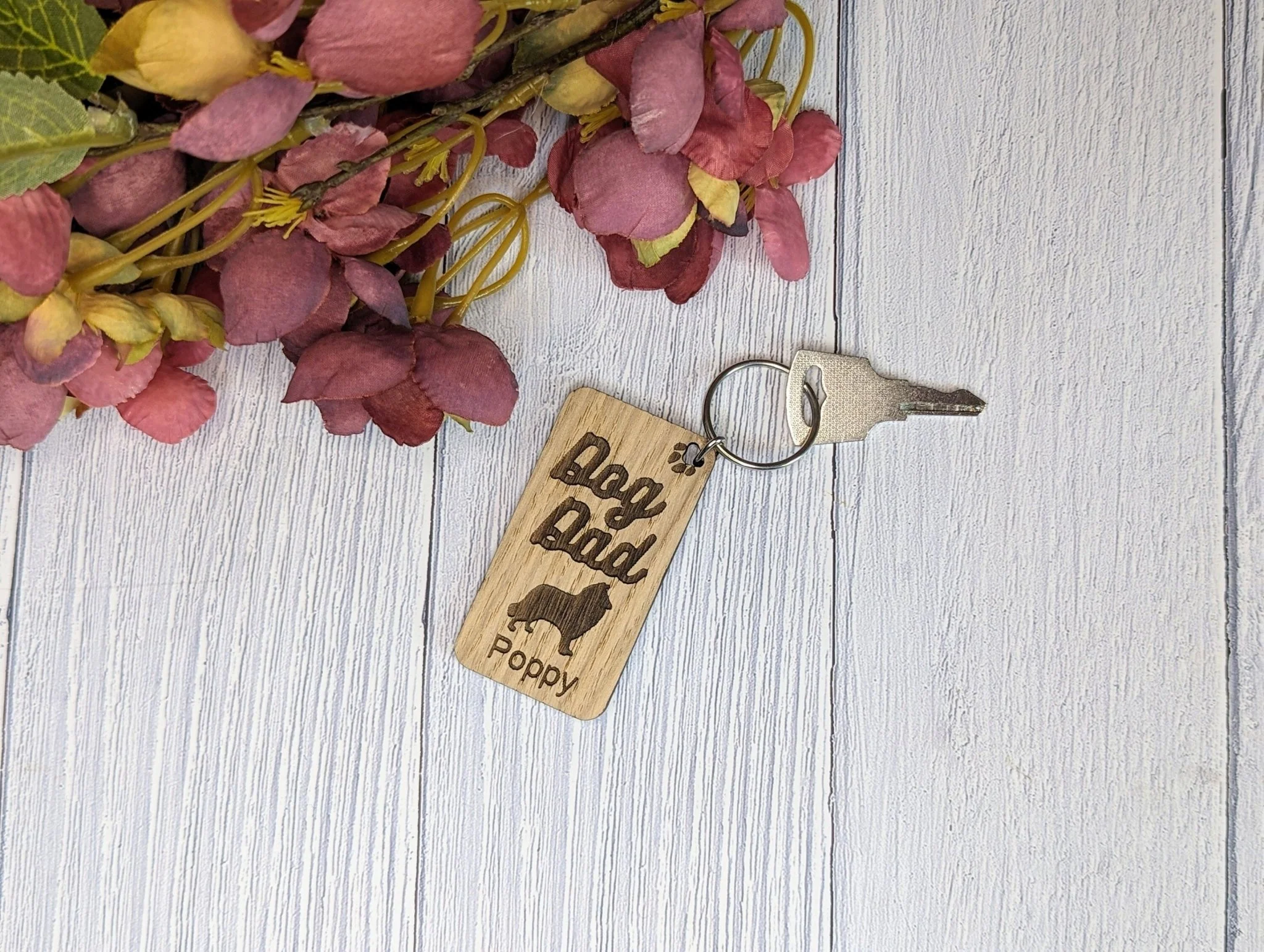 Personalised Rough Collie Dog Dad Wooden Keyring | Oak Dog Keychain | Gift For Rough Collie Parent | Doggy Key Tag Gift - Image 5