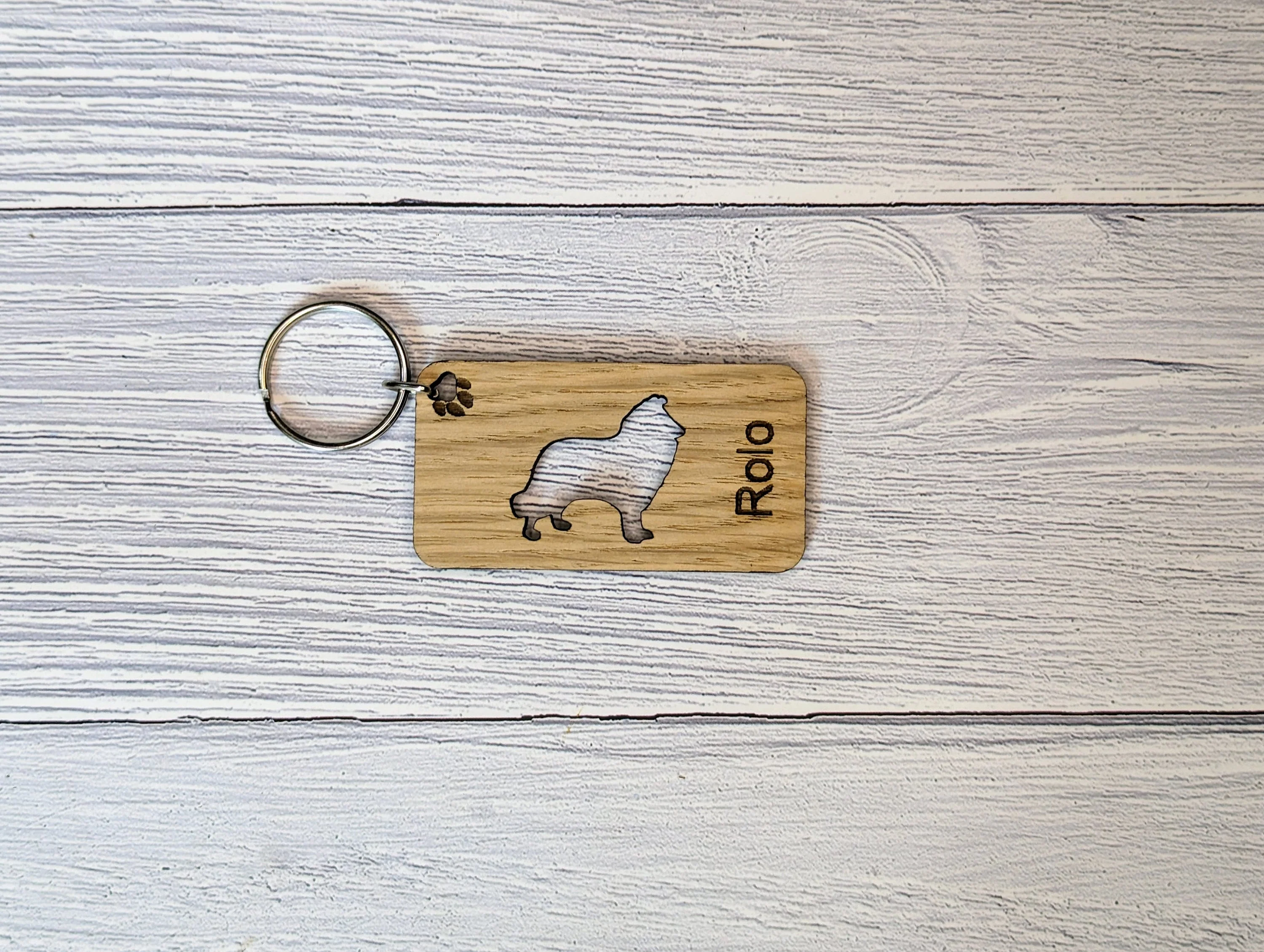 Personalised Rough Collie Wooden Keyring | Oak Dog Keychain | Gift For Rough Collie Parent | Doggy Key Tag Gift - Image 7