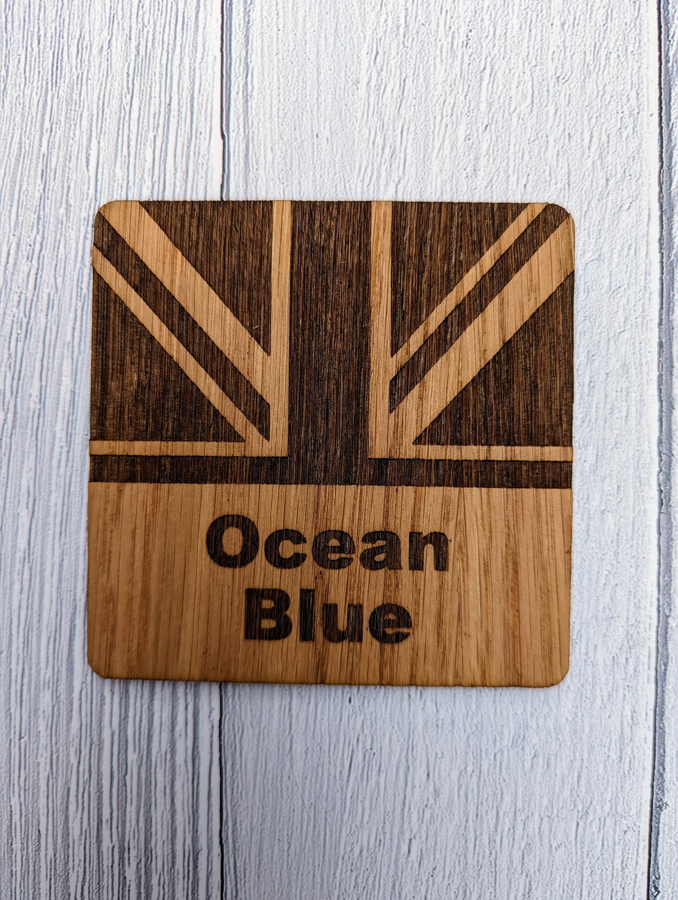 Personalised Sailing Coasters, Your Boat Name OR Sail Number & Union Jack Flag, 6 Oak Veneered Sailing Coasters - Image 3