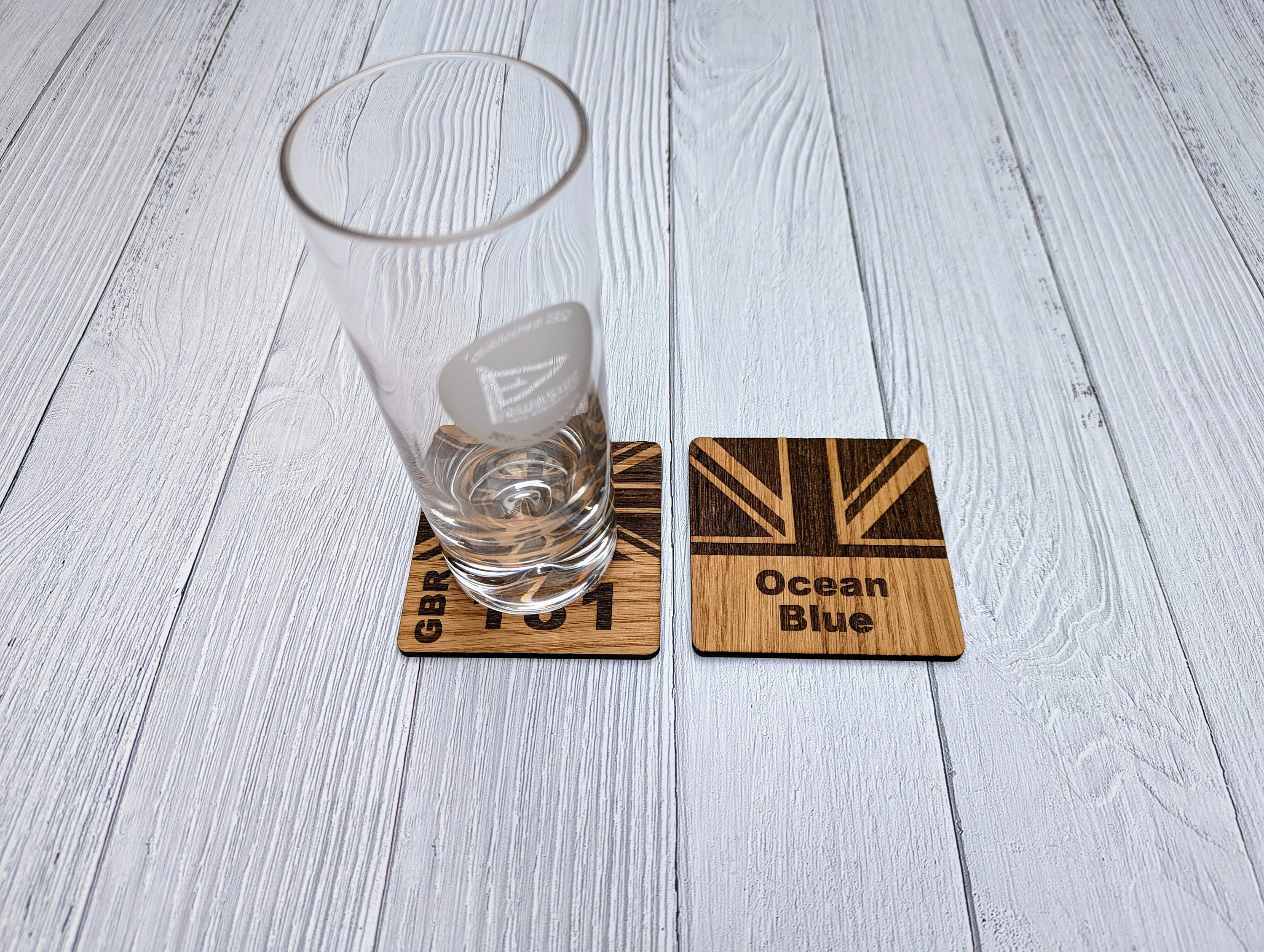 Personalised Sailing Coasters, Your Boat Name OR Sail Number & Union Jack Flag, 6 Oak Veneered Sailing Coasters - Image 4
