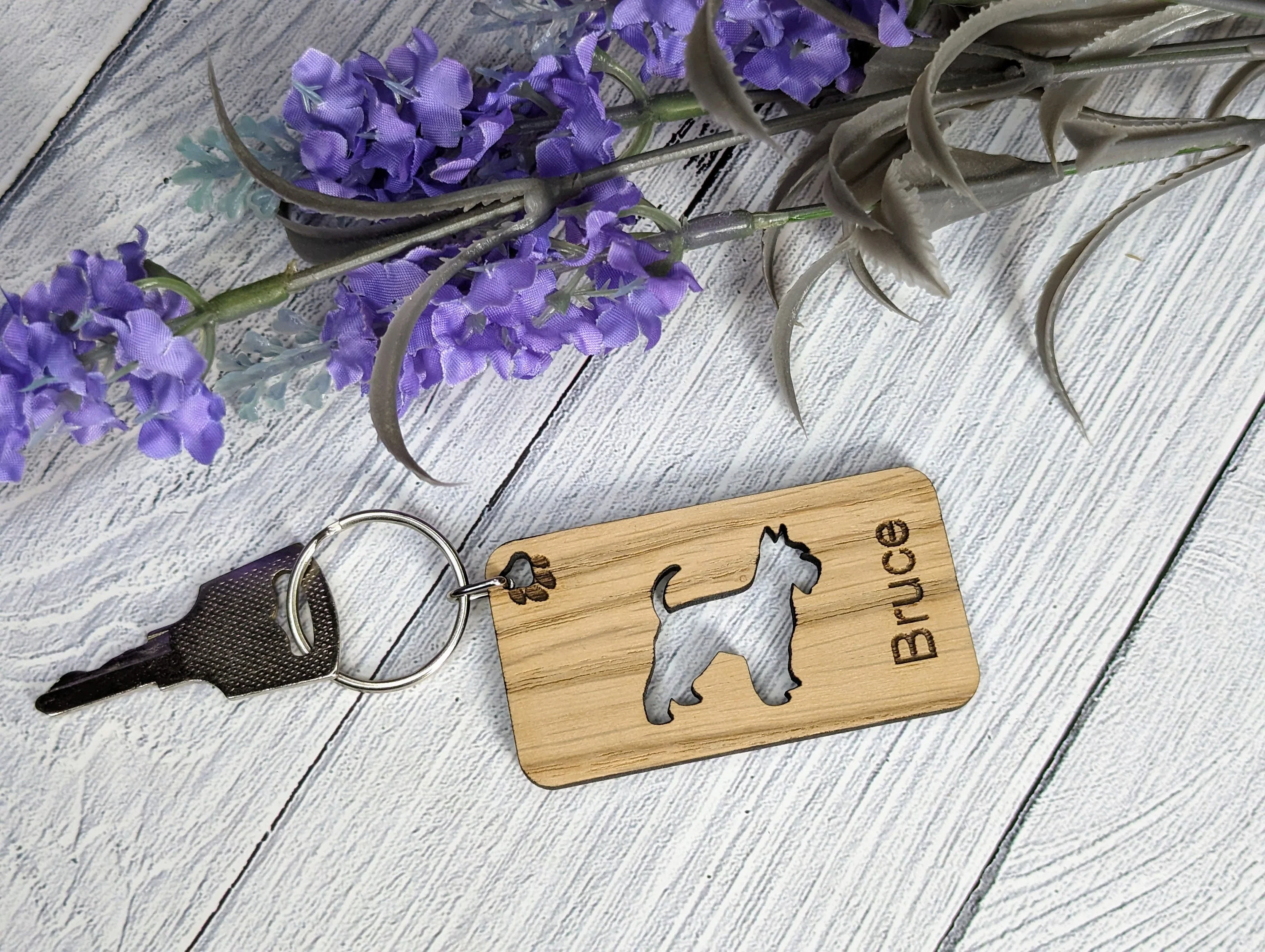 Personalised Schnauser Wooden Keyring | Oak Dog Keychain | Gift For Schnauser Parent | Doggy Key Tag Gift - Image 2