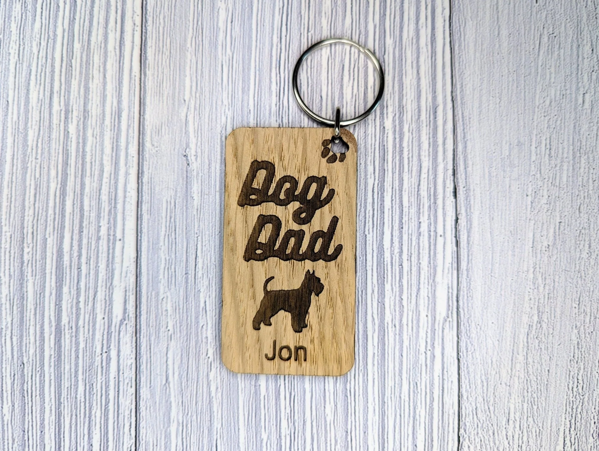 Personalised Schnauzer Dog Dad Wooden Keyring | Oak Dog Keychain | Gift For Schnauzer Parent | Doggy Key Tag Gift