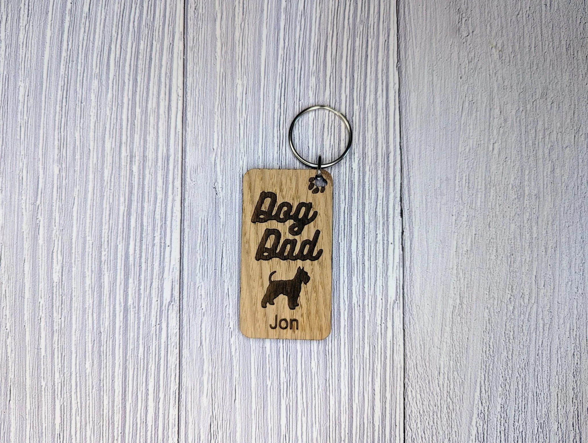 Personalised Schnauzer Dog Dad Wooden Keyring | Oak Dog Keychain | Gift For Schnauzer Parent | Doggy Key Tag Gift - Image 3