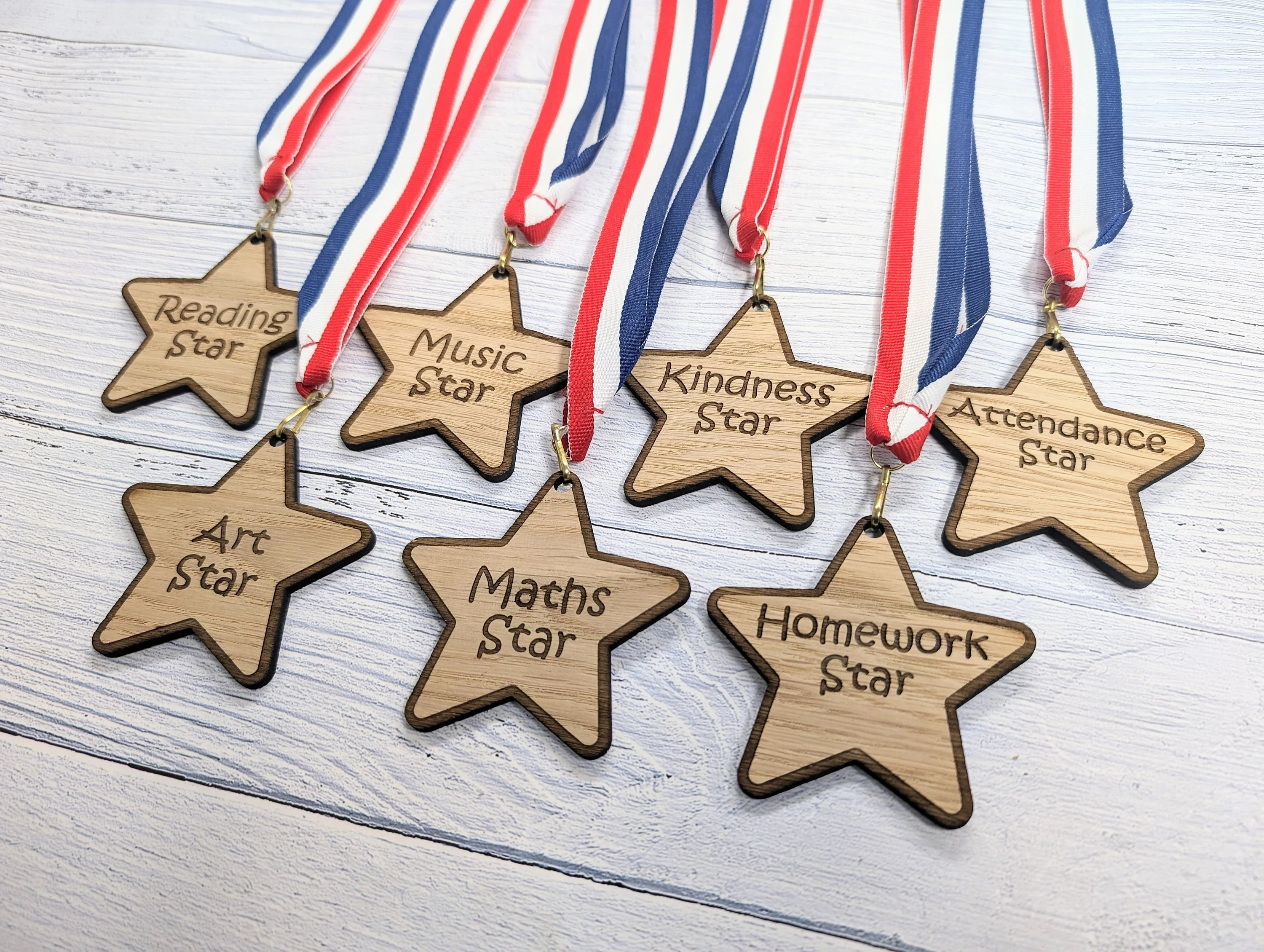 Personalised School Achievement Wooden Medals - Star-Shaped Awards for Students - Single or Bundle Pack, Sustainable Prize, Student Gift - Image 3
