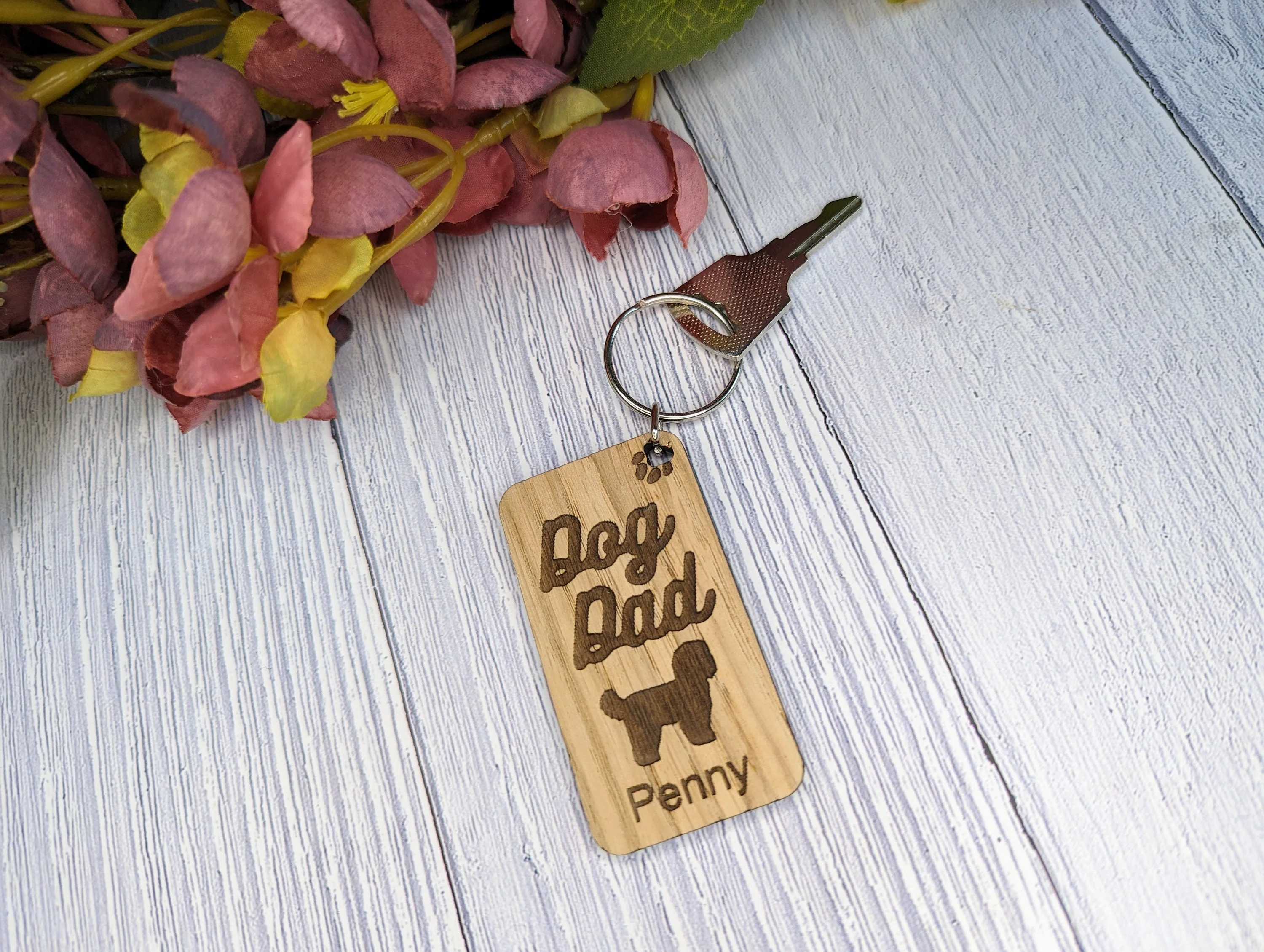 Personalised Shih Tzu Dog Dad Wooden Keyring | Oak Dog Keychain | Gift For Shih Tzu Parent | Doggy Key Tag Gift - Image 2