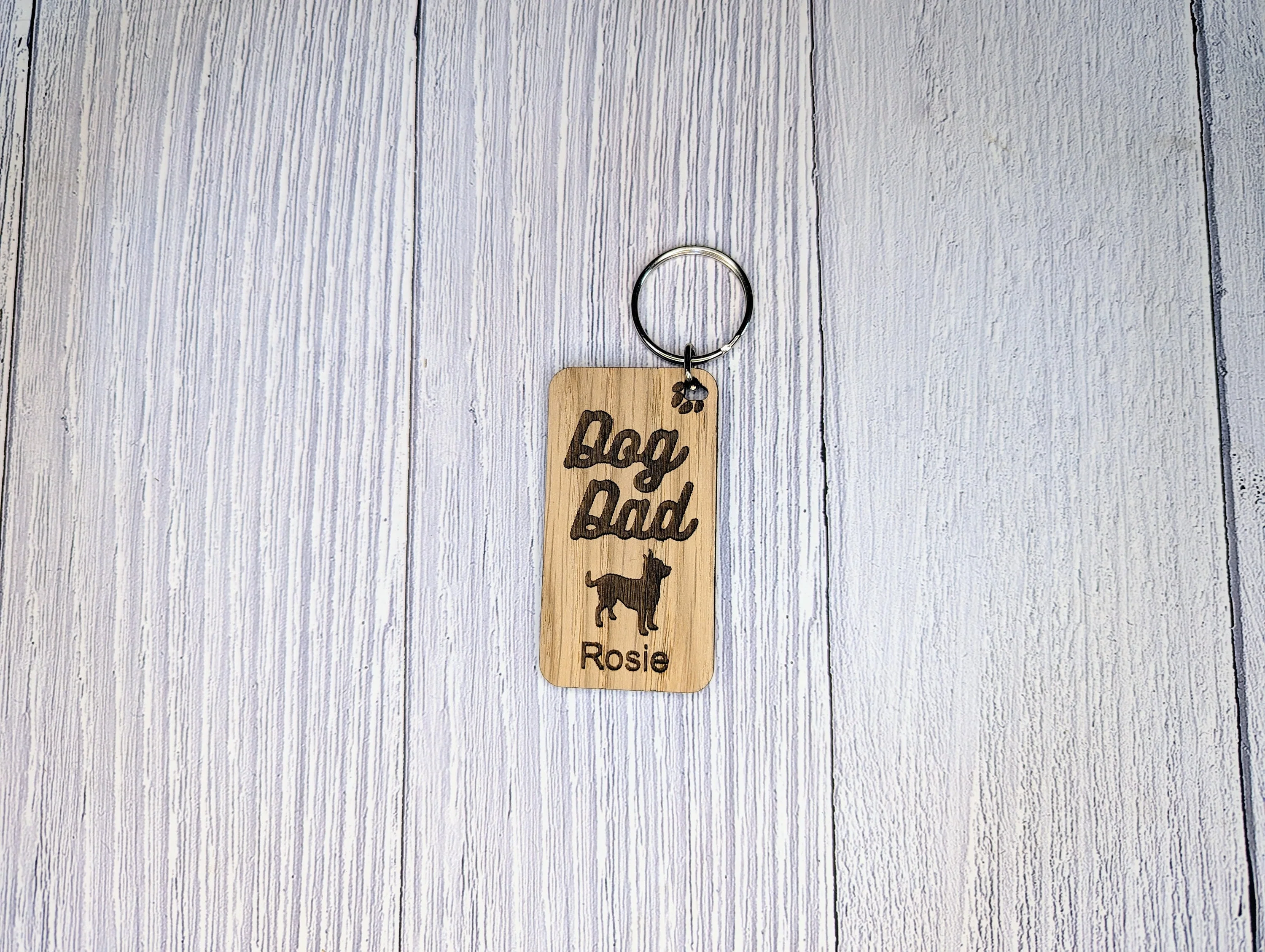 Personalised Shih Tzu Dog Dad Wooden Keyring | Oak Dog Keychain | Gift For Shih Tzu Parent | Doggy Key Tag Gift - Image 3