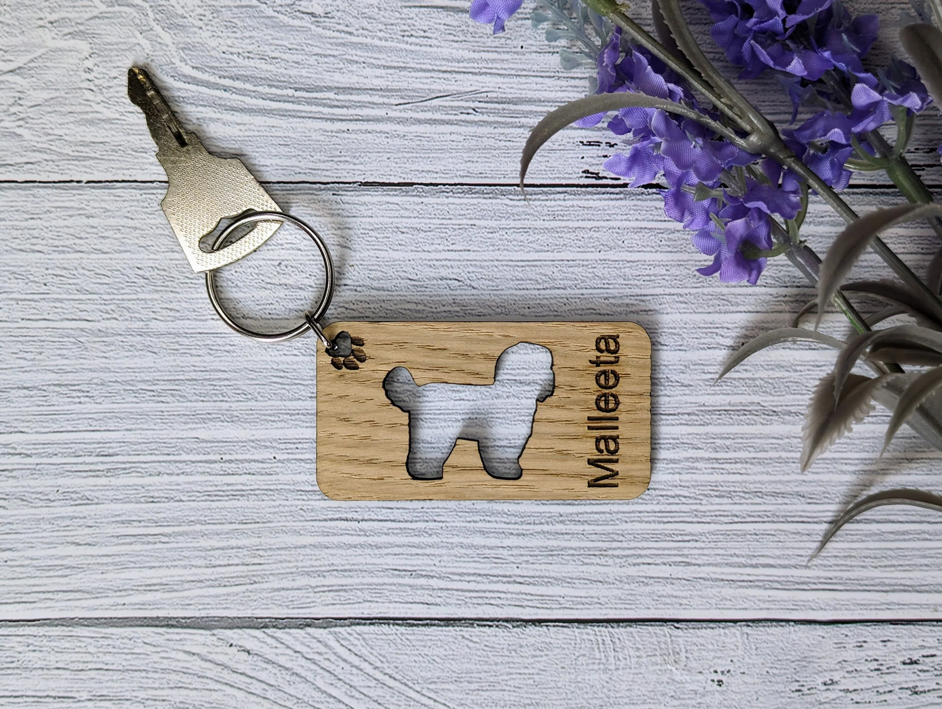 Personalised Shih Tzu Dog Wooden Keyring | Oak Dog Keychain | Gift For Shih Tzu Parent | Doggy Key Tag Gift - Image 2