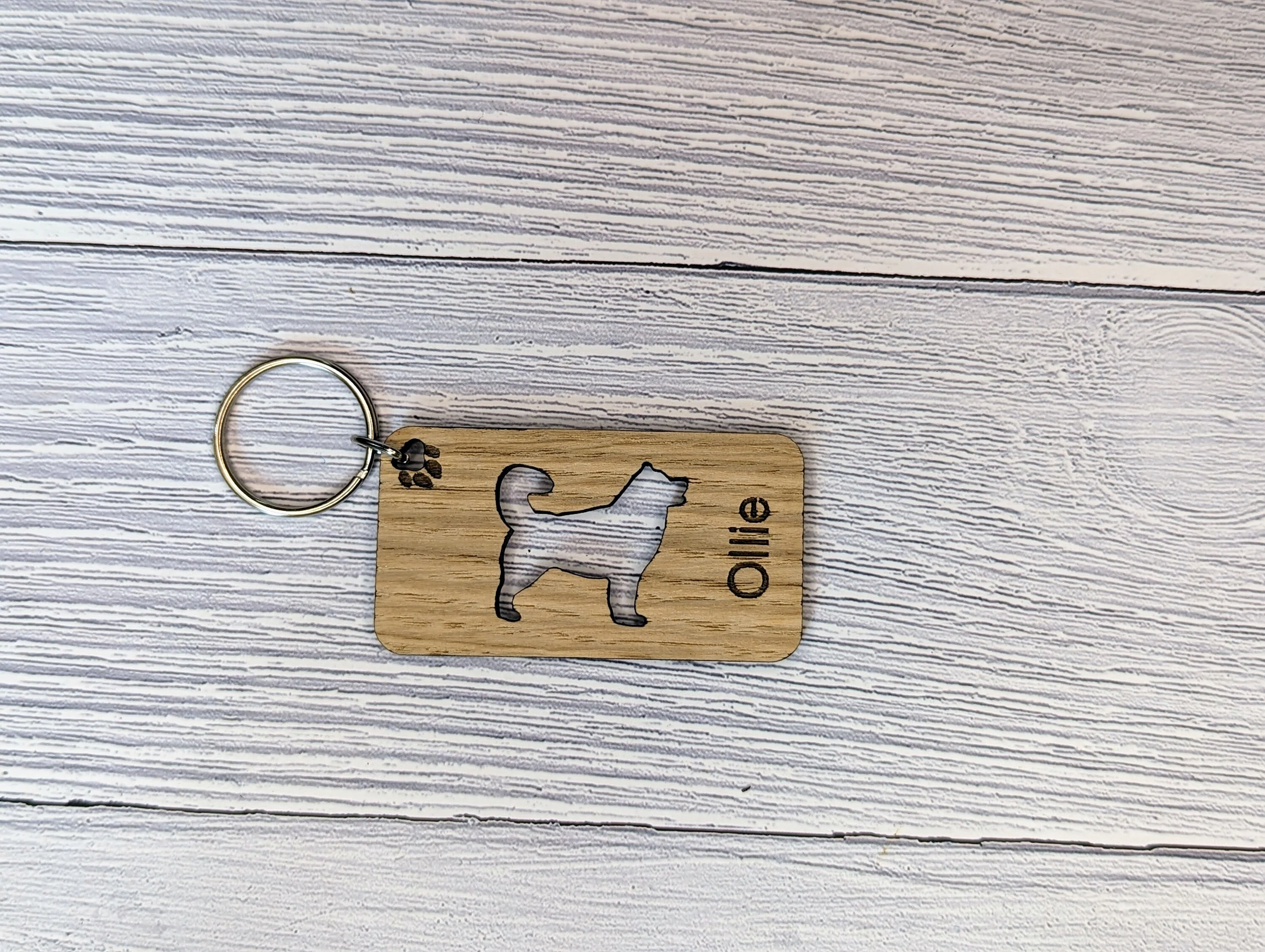Personalised Siberian Husky Wooden Keyring | Oak Dog Keychain | Gift For Husky Parent | Doggy Key Tag Gift - Image 4