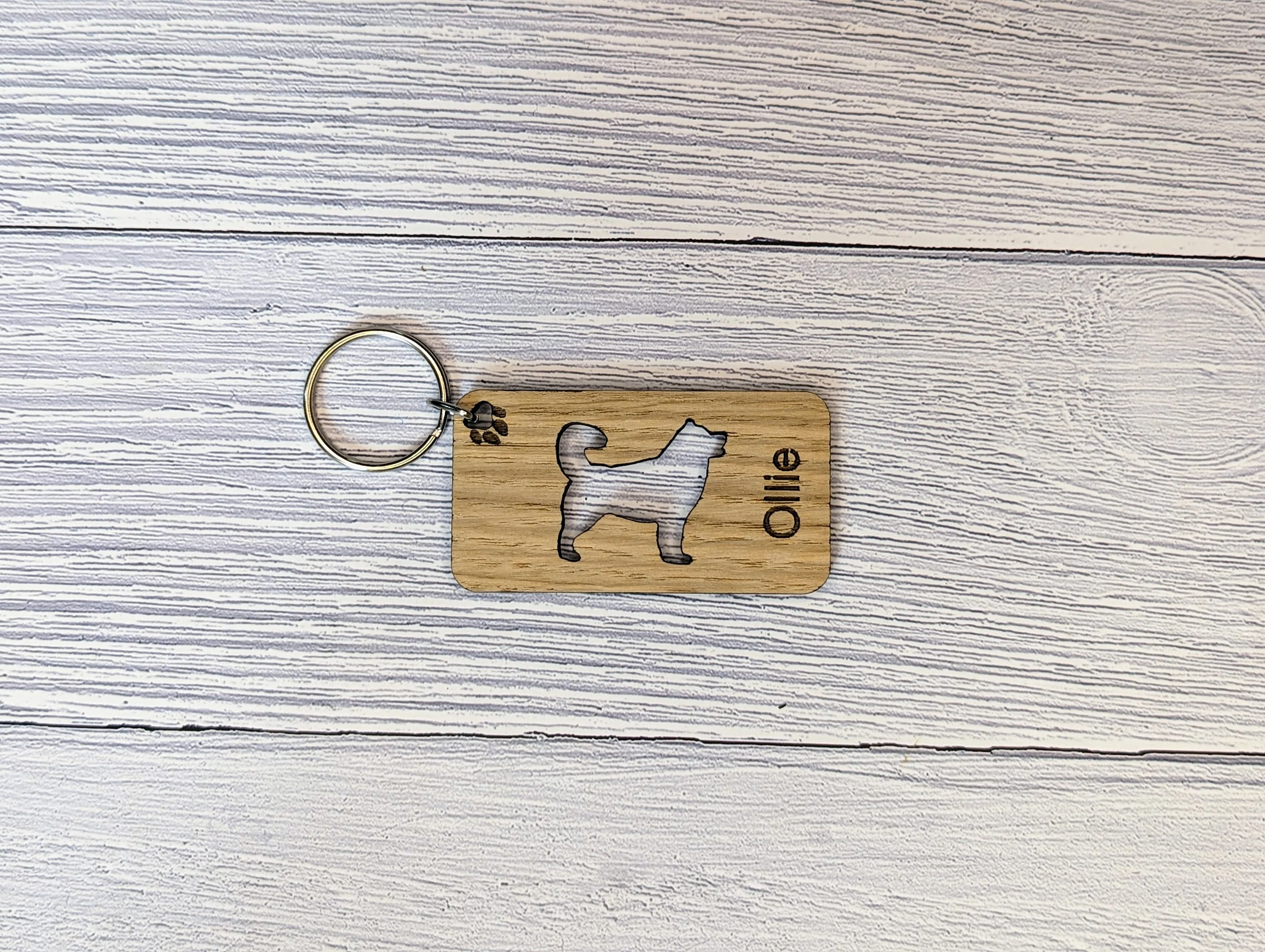 Personalised Siberian Husky Wooden Keyring | Oak Dog Keychain | Gift For Husky Parent | Doggy Key Tag Gift - Image 6