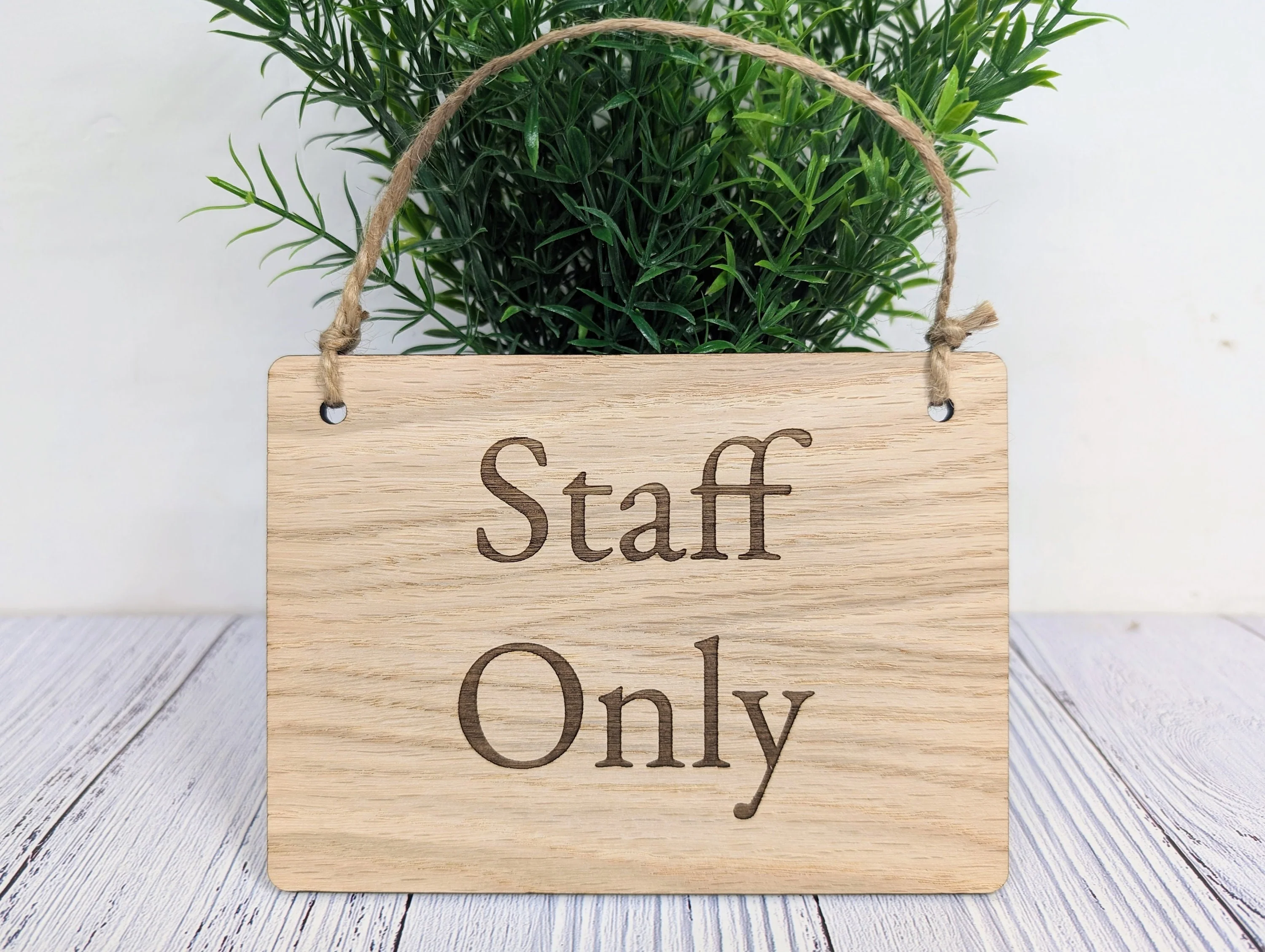 Personalised 'Staff Only' Wooden Sign in Oak Veneer- Custom Text/Logo Option - 4 Sizes Available, Door Sign, Workspace Privacy, Bulk Welcome - Image 2