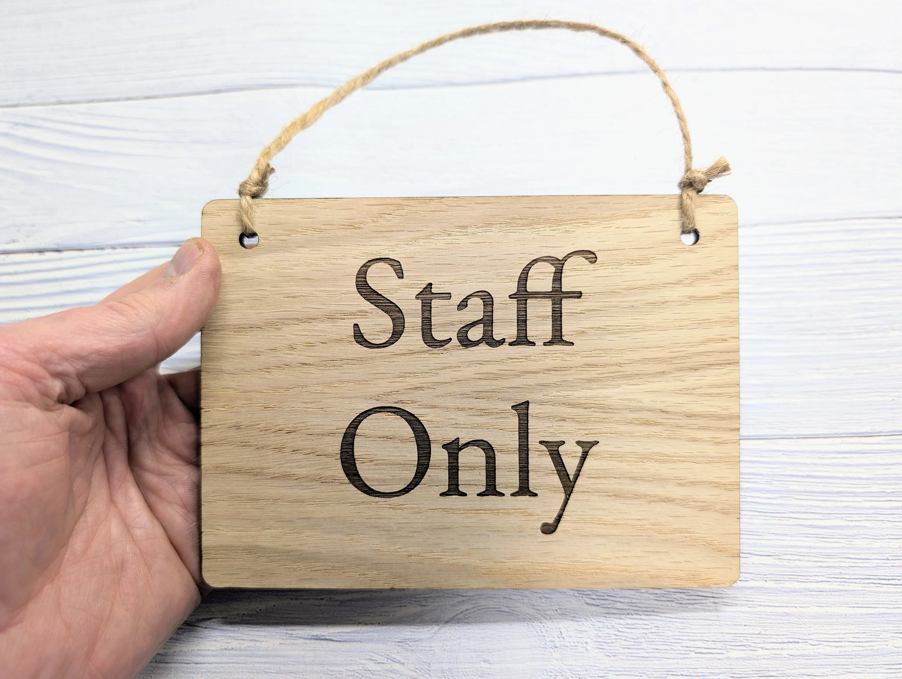Personalised 'Staff Only' Wooden Sign in Oak Veneer- Custom Text/Logo Option - 4 Sizes Available, Door Sign, Workspace Privacy, Bulk Welcome - Image 4
