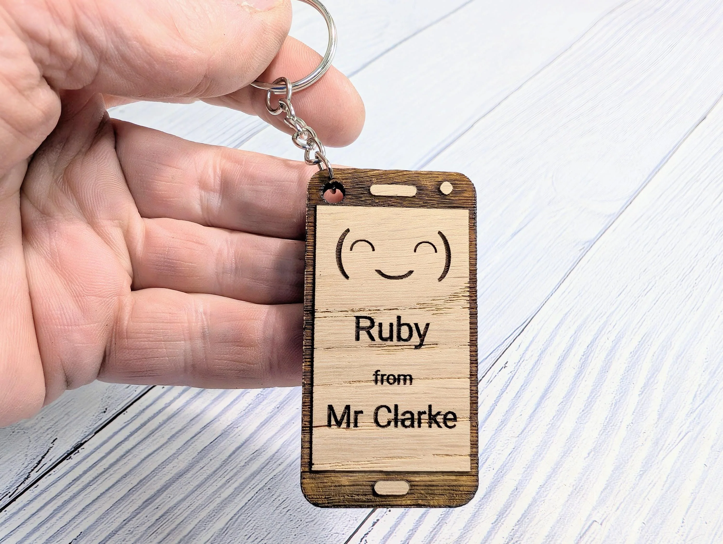 Personalised Student Keyring – Teacher Gift for Class, Cute Smiley Face Design, Mobile Phone Shape, End of Term Keepsake - Image 2