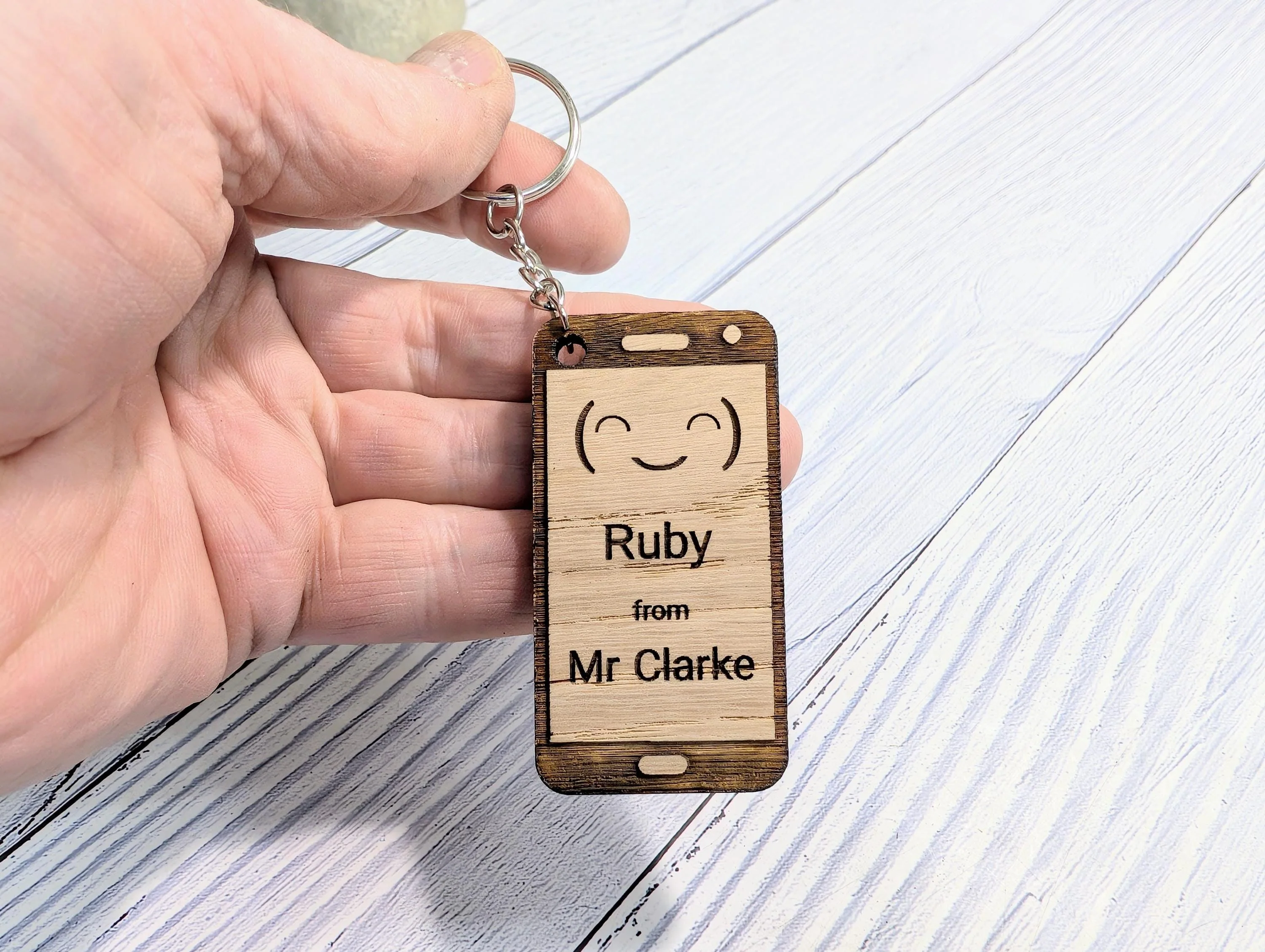 Personalised Student Keyring – Teacher Gift for Class, Cute Smiley Face Design, Mobile Phone Shape, End of Term Keepsake - Image 3