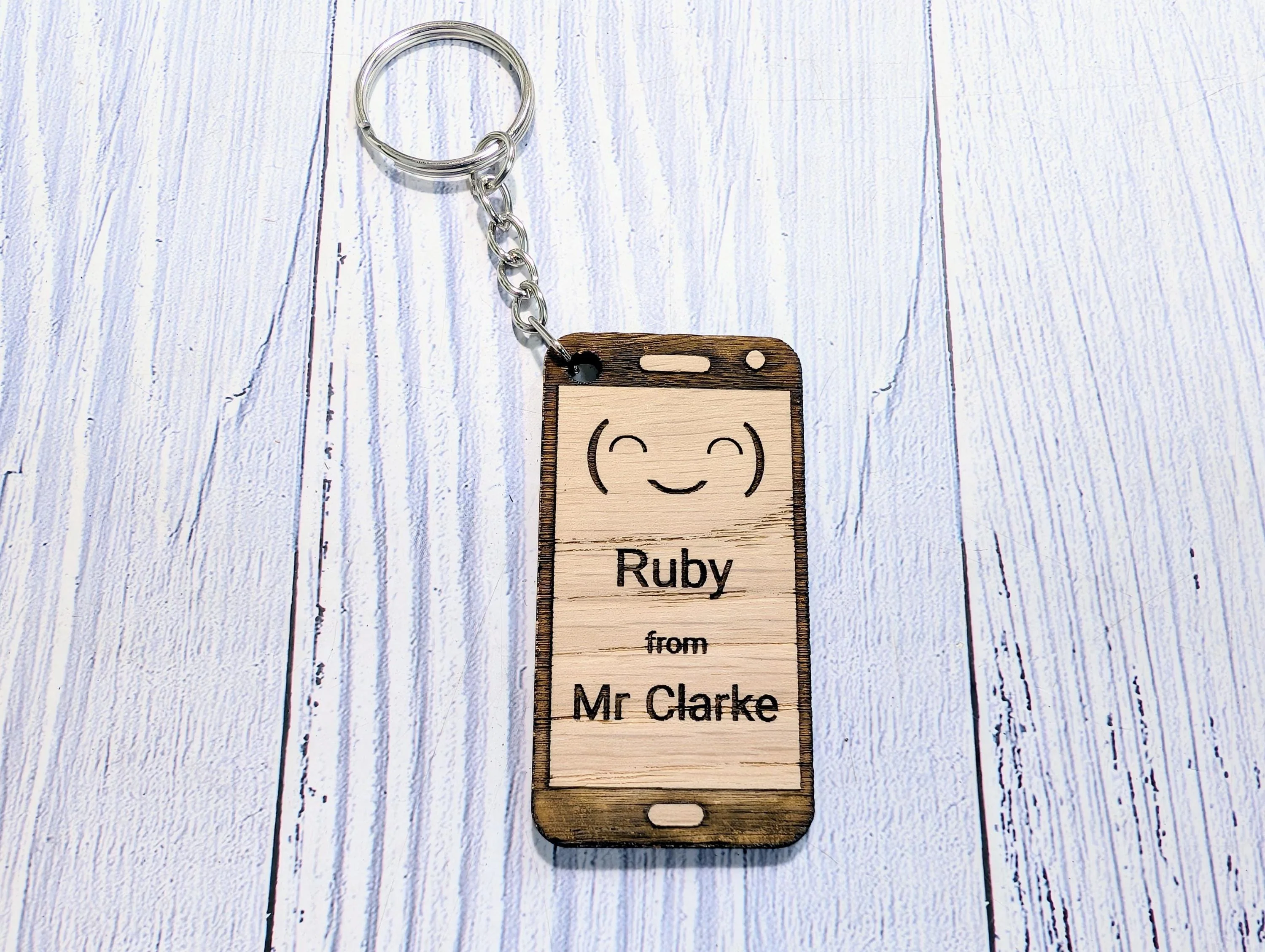 Personalised Student Keyring – Teacher Gift for Class, Cute Smiley Face Design, Mobile Phone Shape, End of Term Keepsake - Image 4