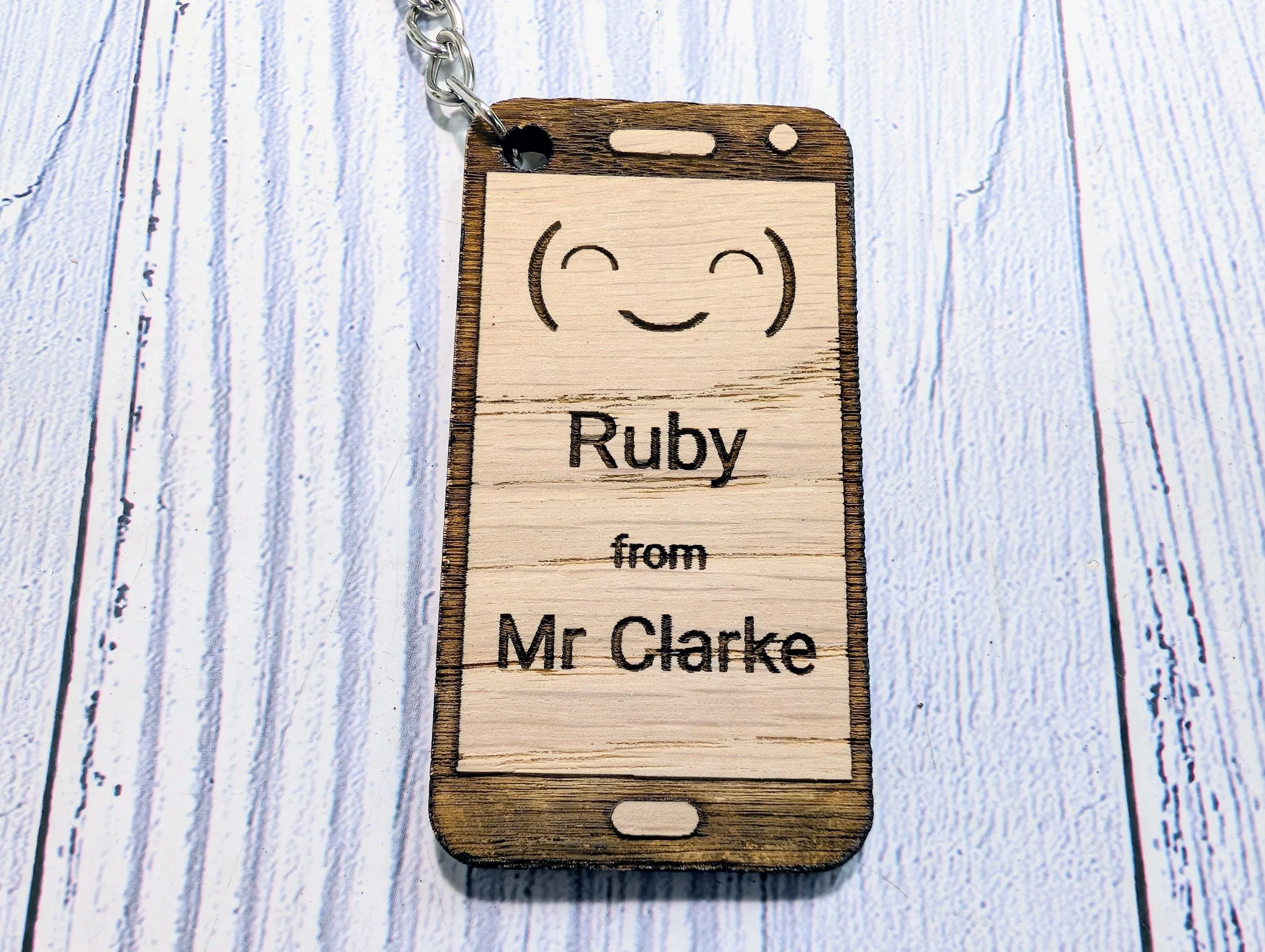 Personalised Student Keyring – Teacher Gift for Class, Cute Smiley Face Design, Mobile Phone Shape, End of Term Keepsake - Image 5