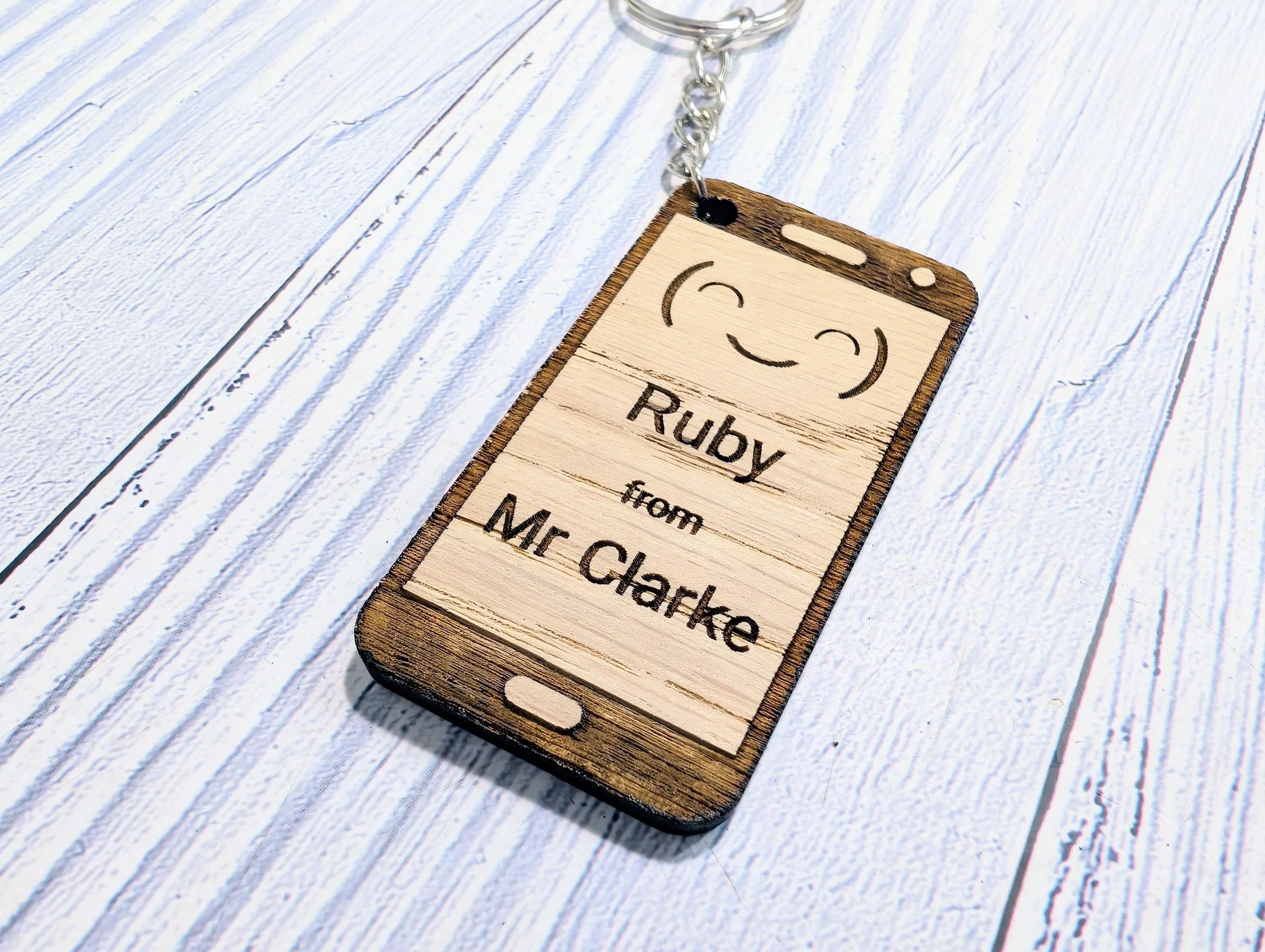 Personalised Student Keyring – Teacher Gift for Class, Cute Smiley Face Design, Mobile Phone Shape, End of Term Keepsake - Image 6