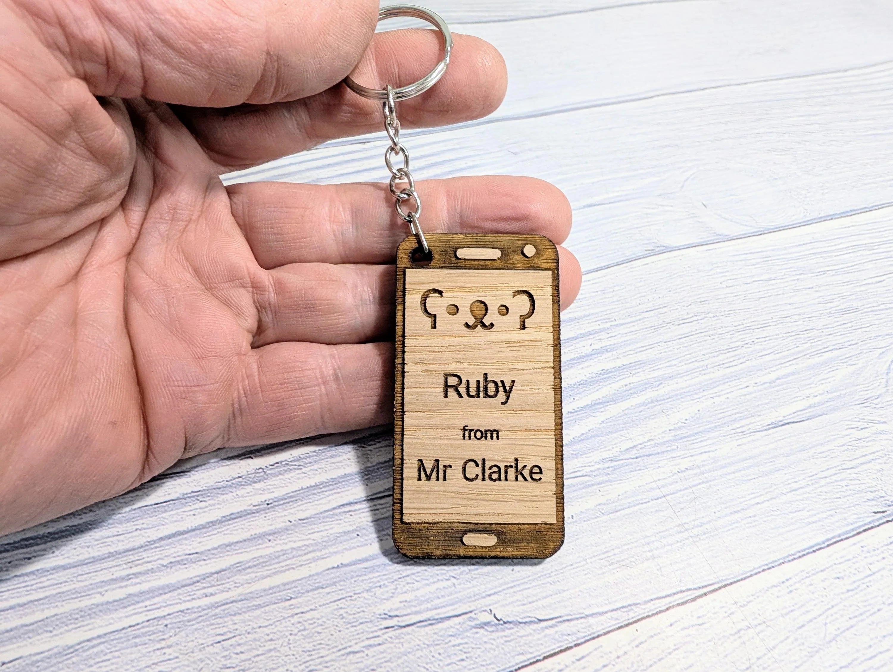 Personalised Student Keyring – Teacher Gift for Class, Cute Teddy Bear Design, Mobile Phone Shape, End of Term Keepsake - Image 2