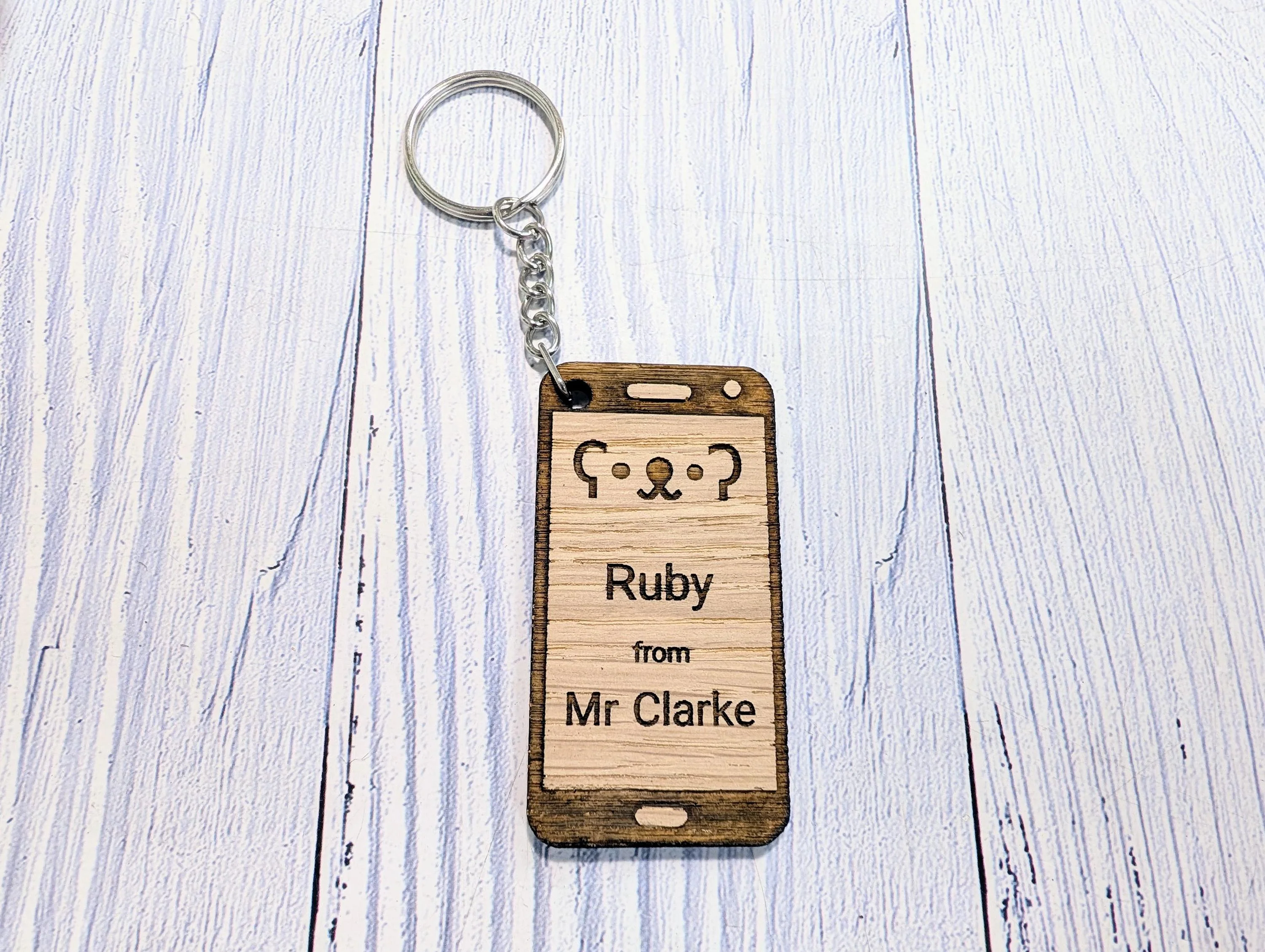 Personalised Student Keyring – Teacher Gift for Class, Cute Teddy Bear Design, Mobile Phone Shape, End of Term Keepsake - Image 3