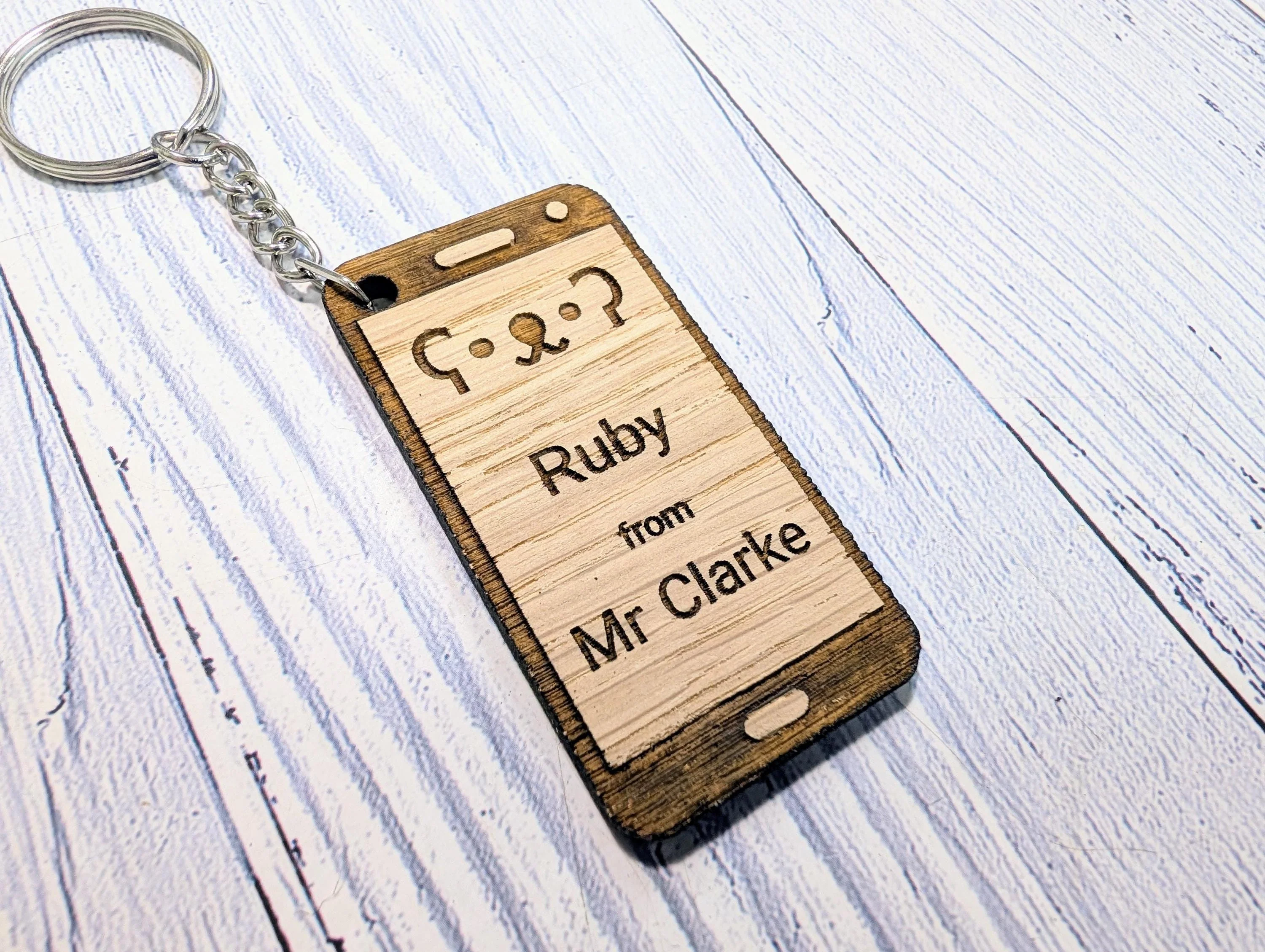 Personalised Student Keyring – Teacher Gift for Class, Cute Teddy Bear Design, Mobile Phone Shape, End of Term Keepsake - Image 4