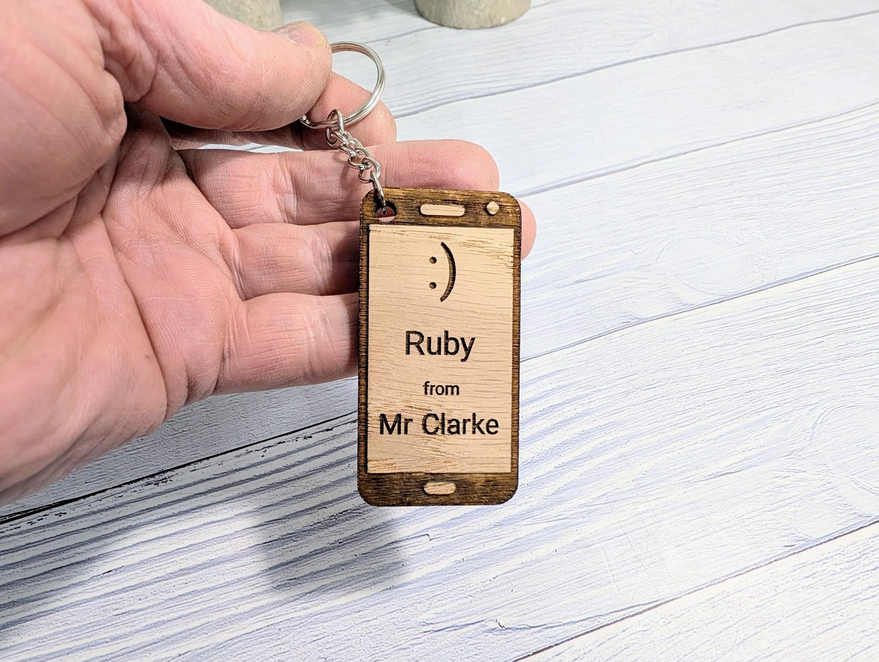 Personalised Student Keyring – Teacher Gift for Class, Smiley Design, Mobile Phone Shape, End of Term Keepsake - Image 2
