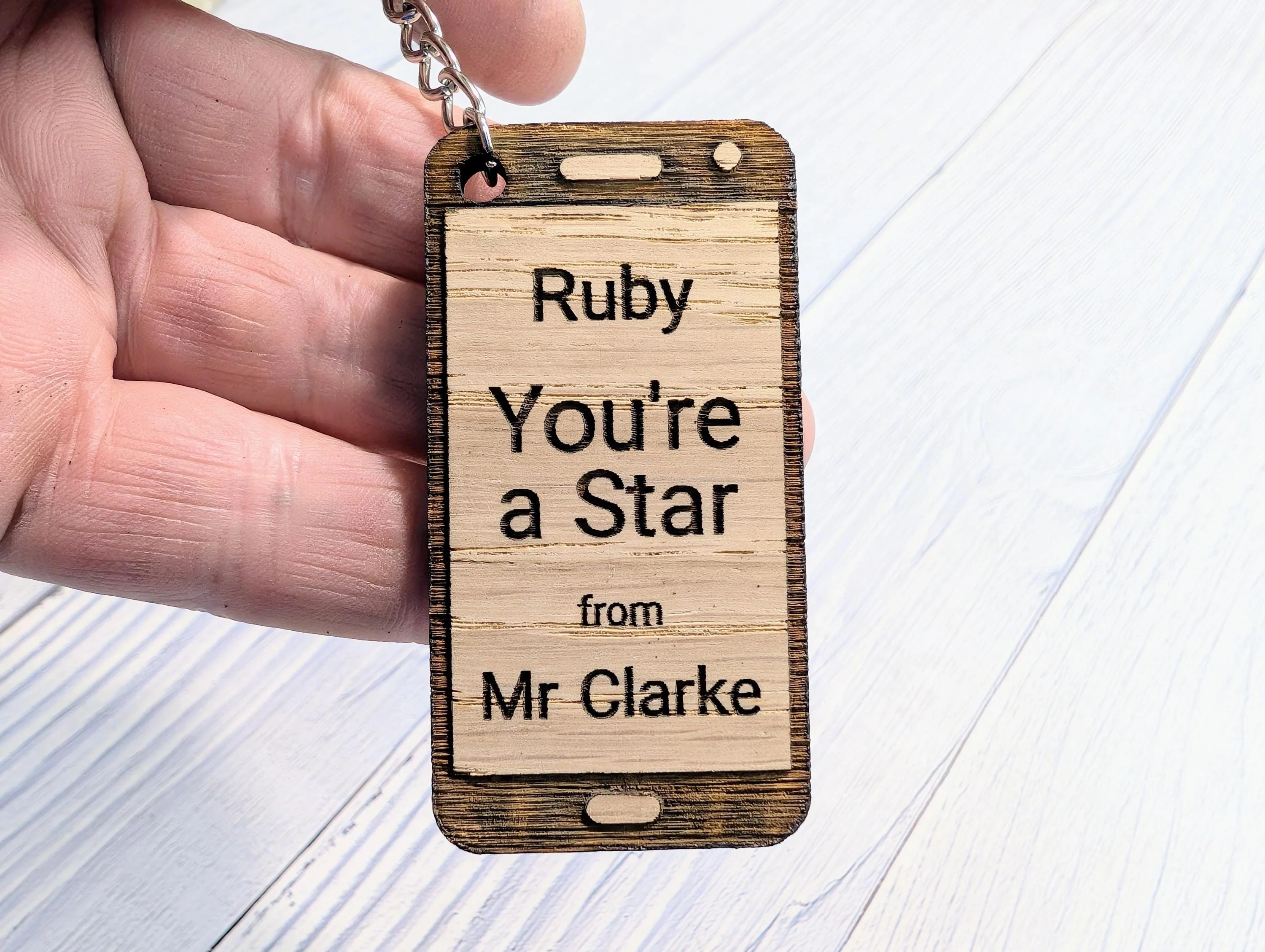 Personalised Student Keyring – "You're a Star" Teacher Gift, Mobile Phone Shape, End of Term Keepsake, Custom Class Gift