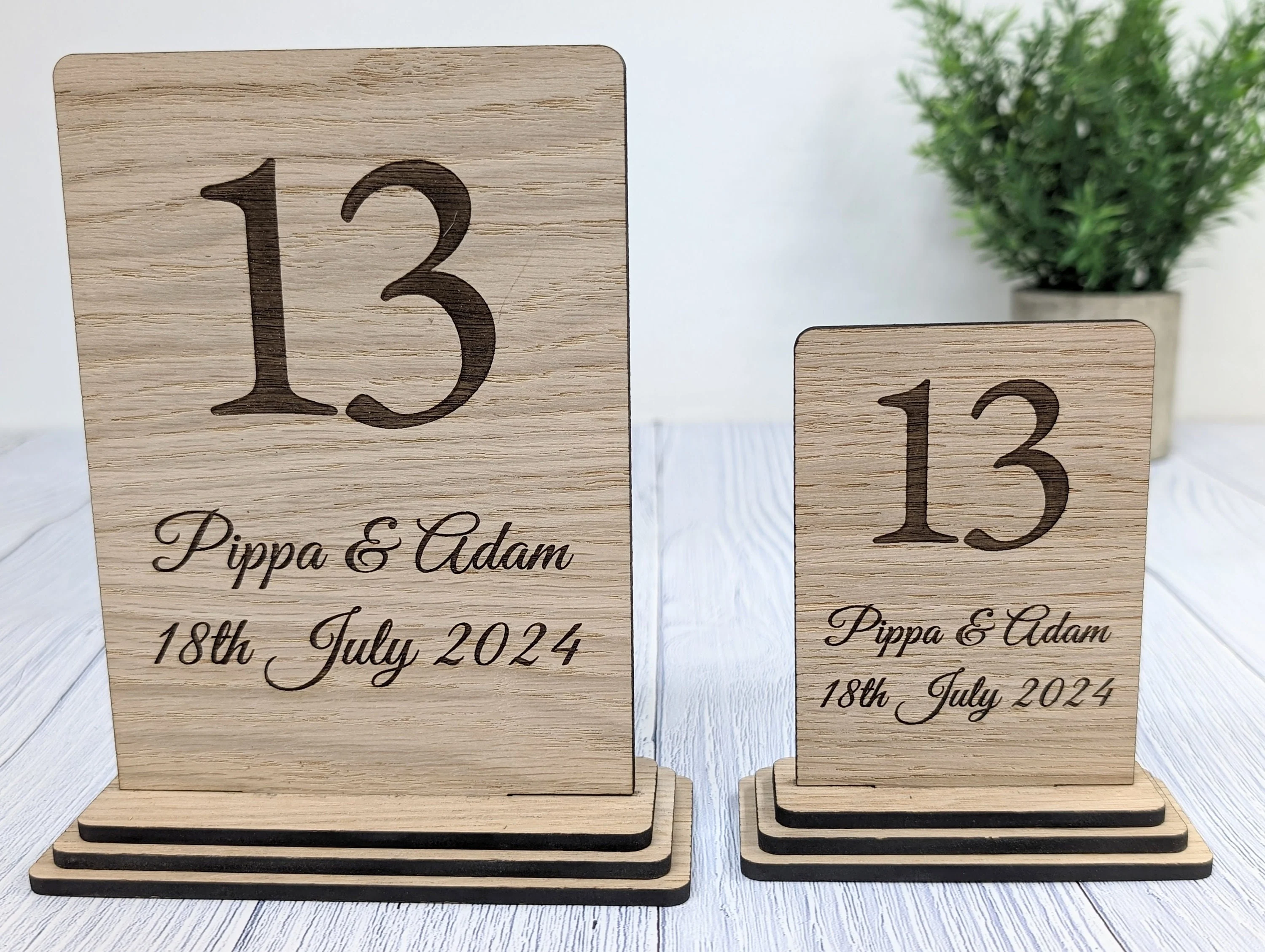 Personalised Table Number Wooden Sign for Weddings - Couple's Names & Date