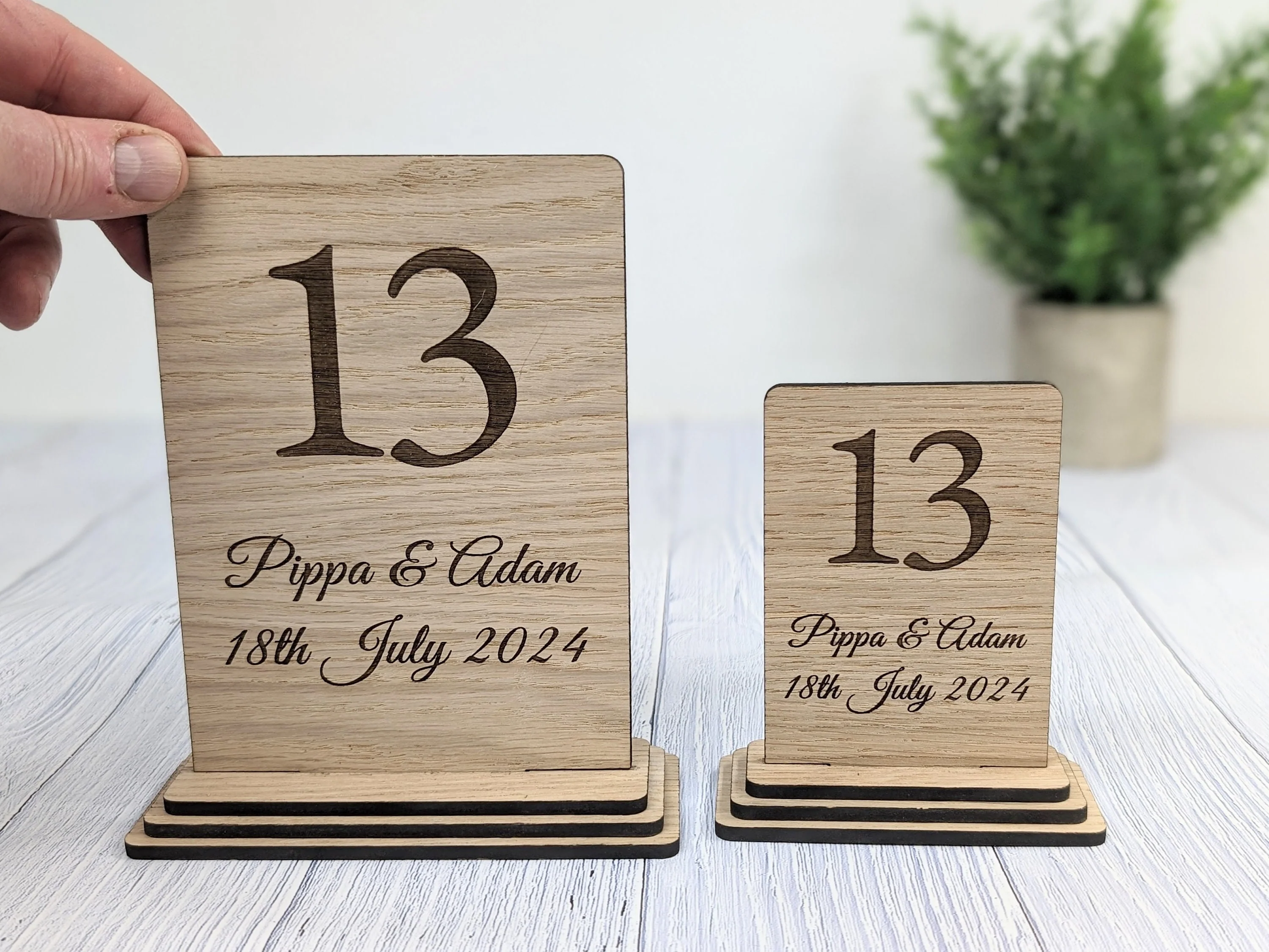 Personalised Table Number Wooden Sign for Weddings - Couple's Names & Date - Image 2