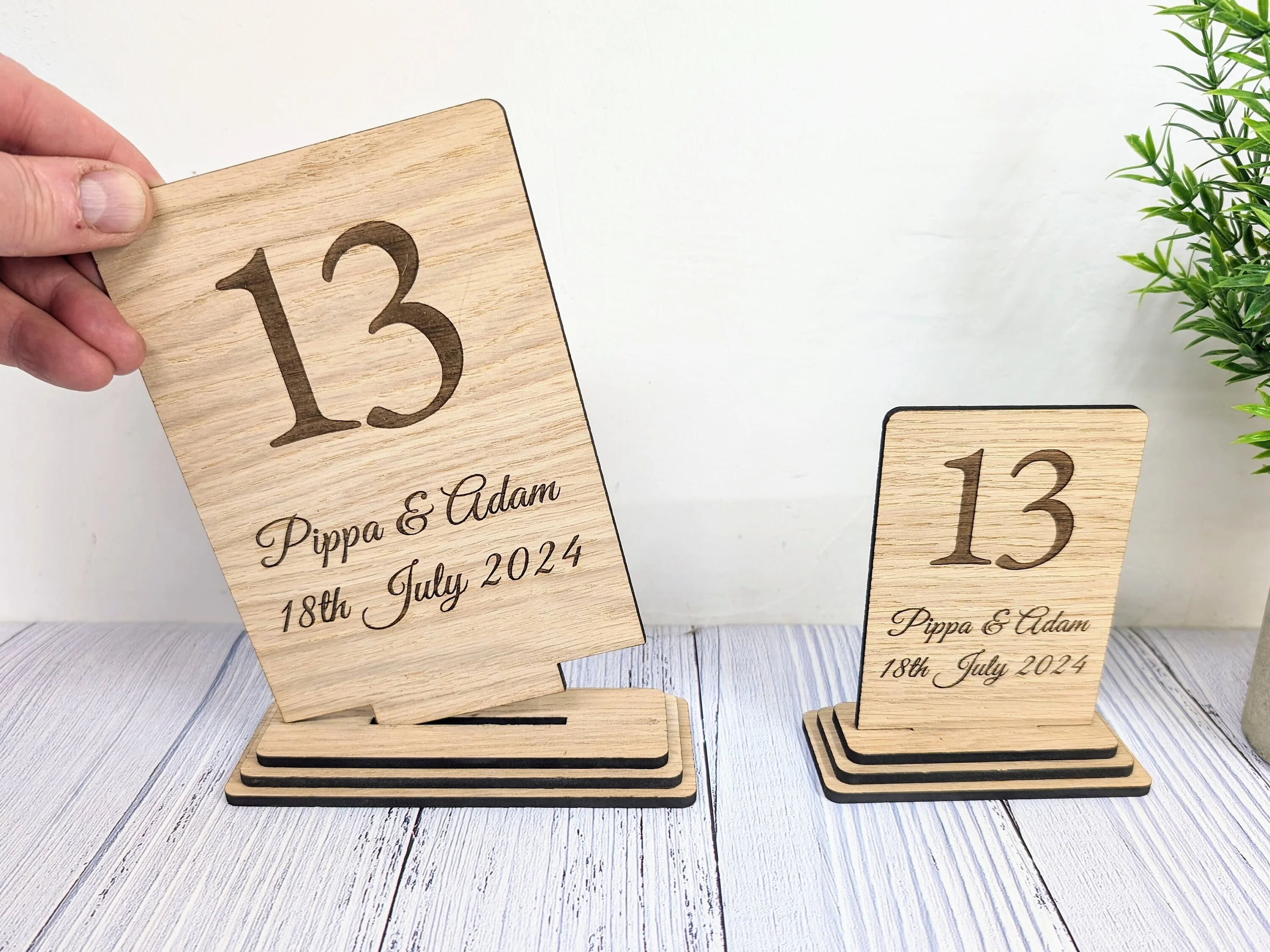 Personalised Table Number Wooden Sign for Weddings - Couple's Names & Date - Image 3