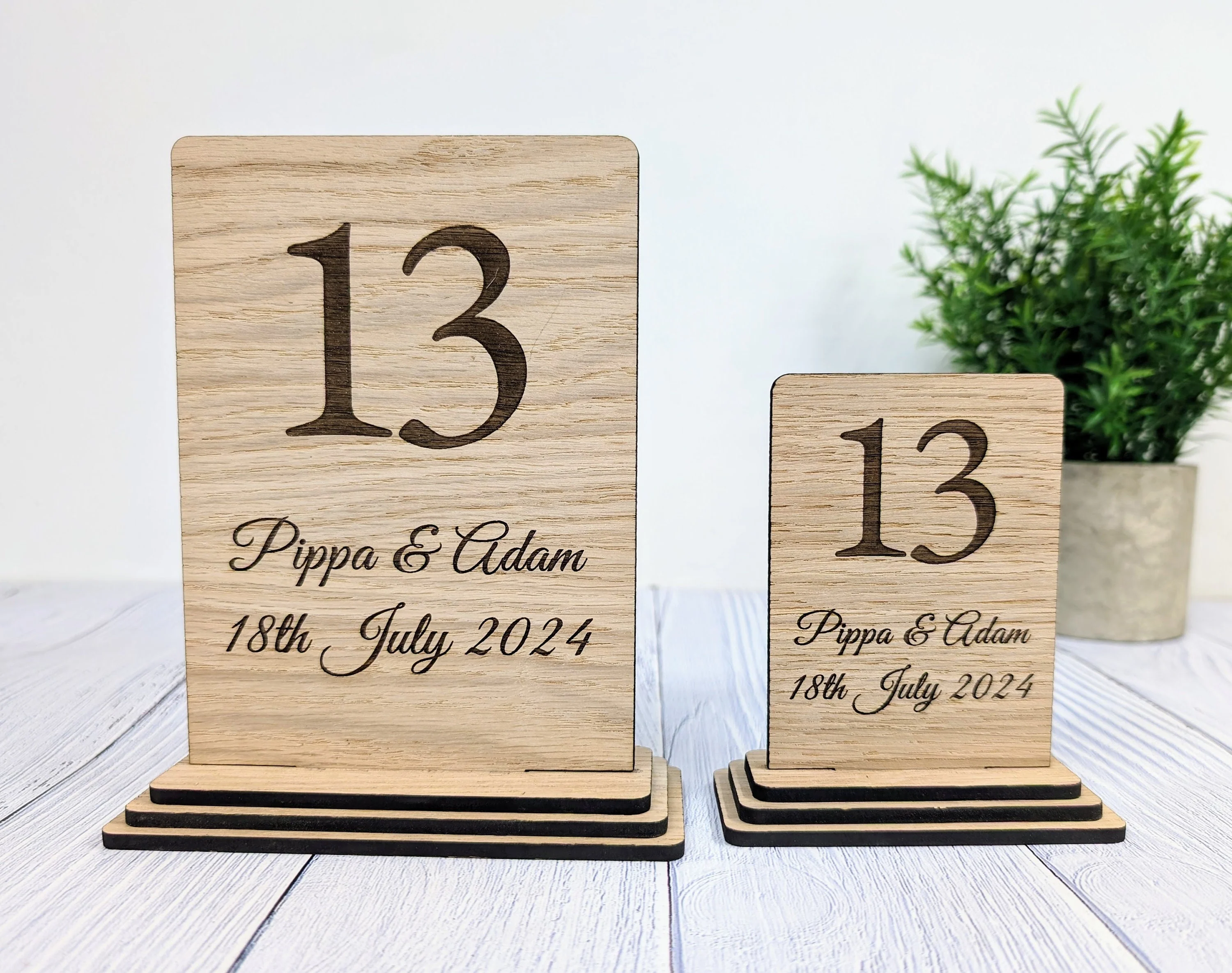 Personalised Table Number Wooden Sign for Weddings - Couple's Names & Date - Image 4