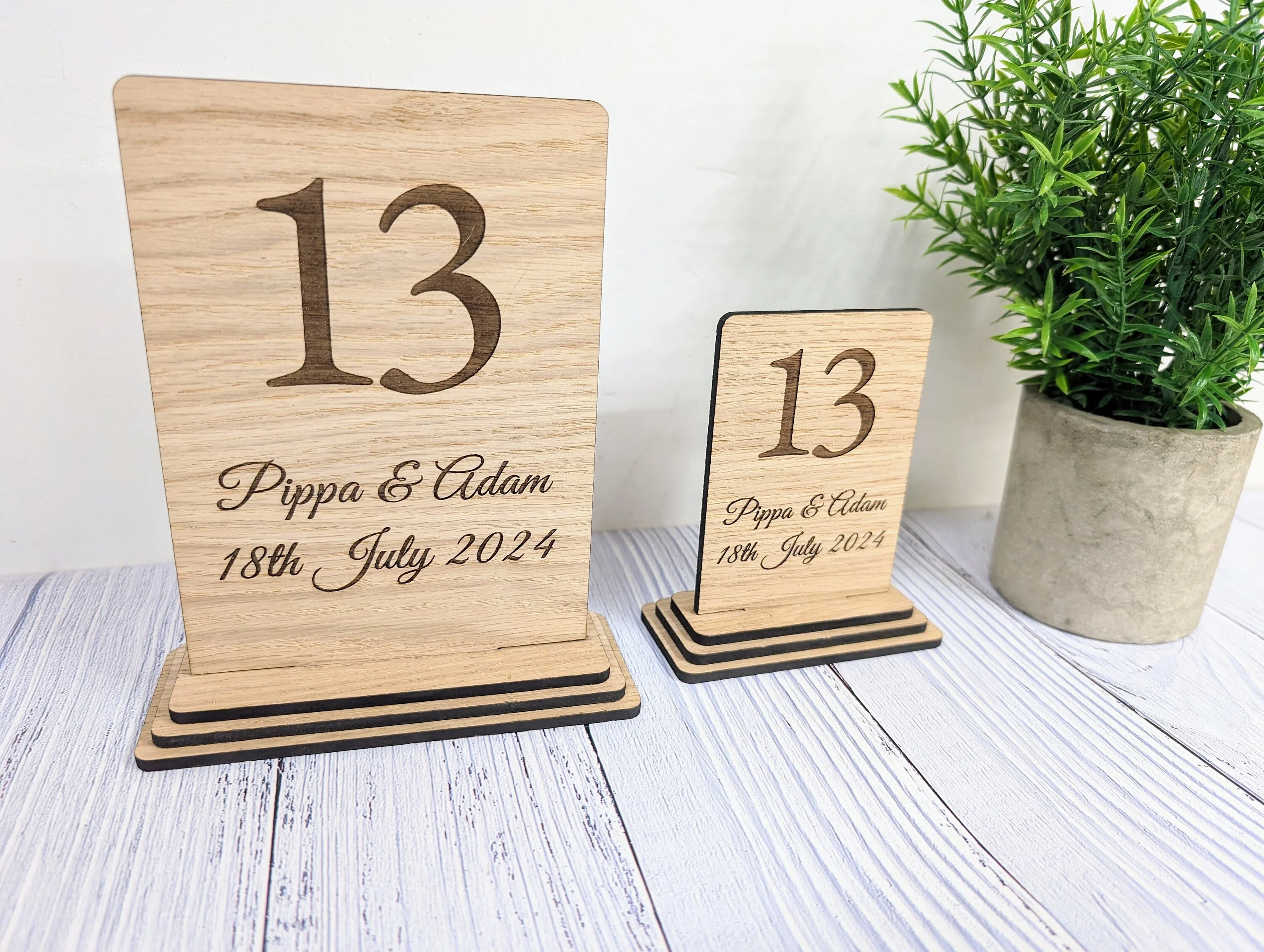 Personalised Table Number Wooden Sign for Weddings - Couple's Names & Date - Image 5