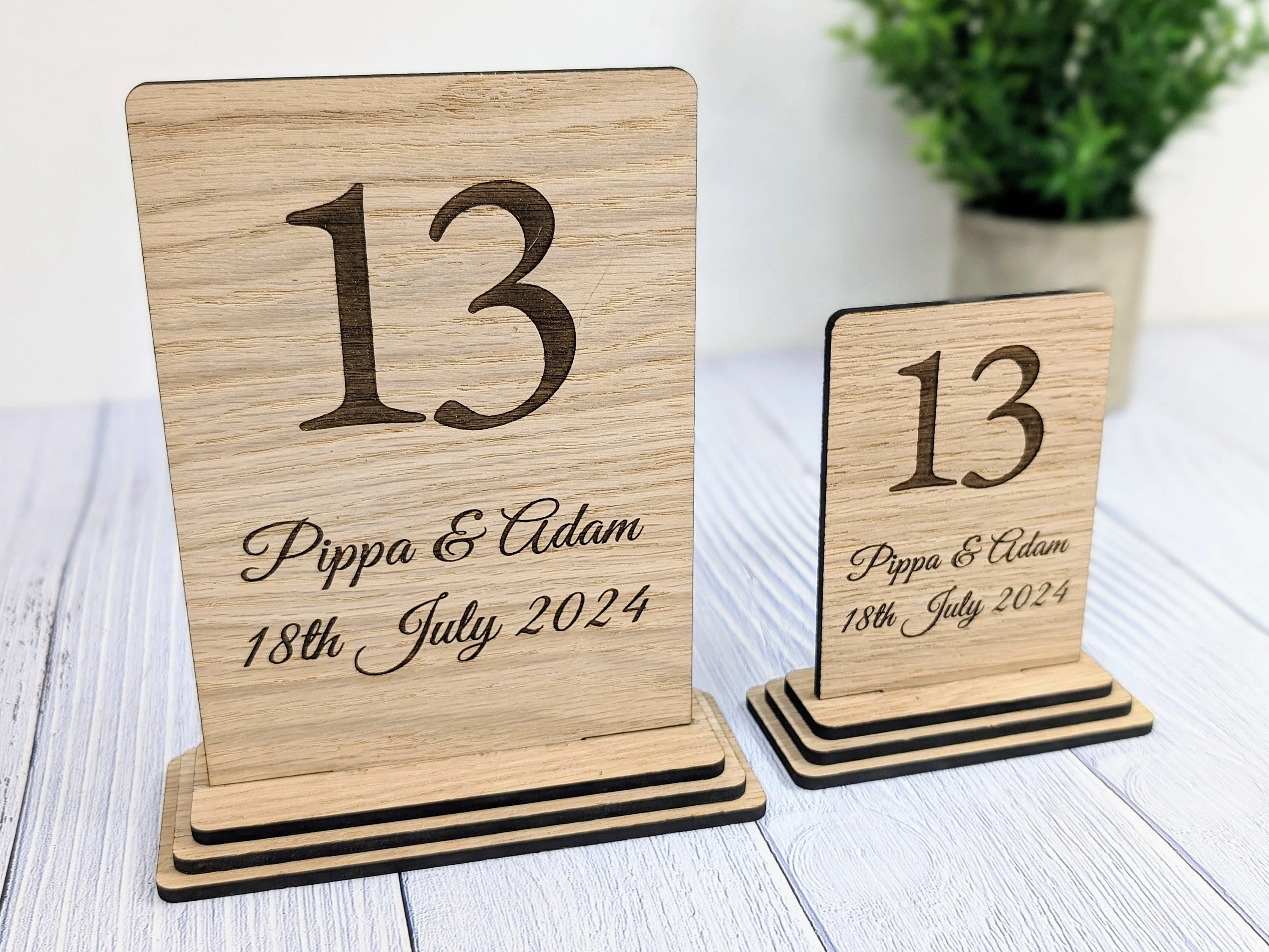 Personalised Table Number Wooden Sign for Weddings - Couple's Names & Date - Image 6