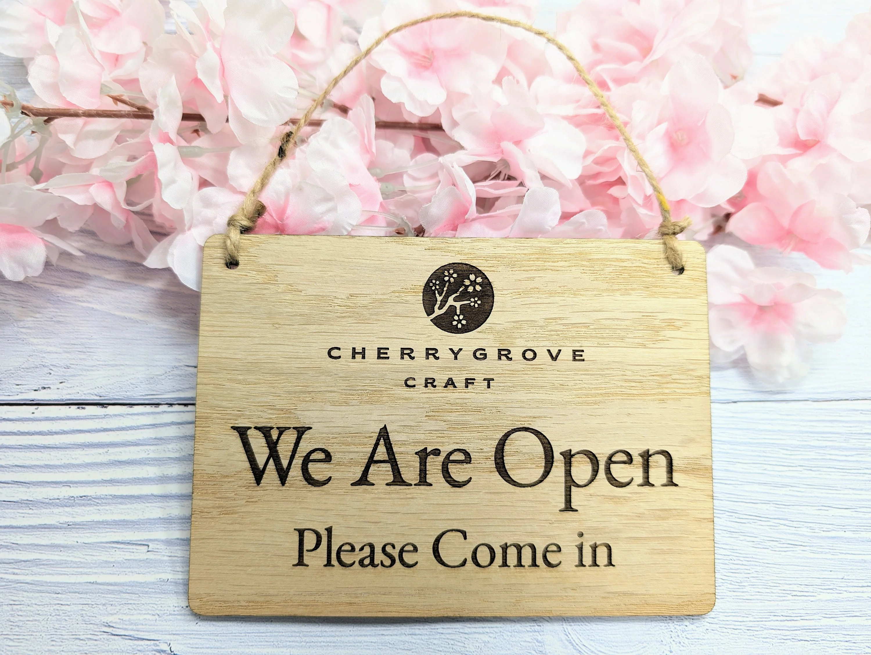 Personalised 'We Are Open, Please Come In' Wooden Sign - Custom Logo Welcome Sign - Available in 4 Sizes - Shop Sign, Office Door Sign, Bulk - Image 2