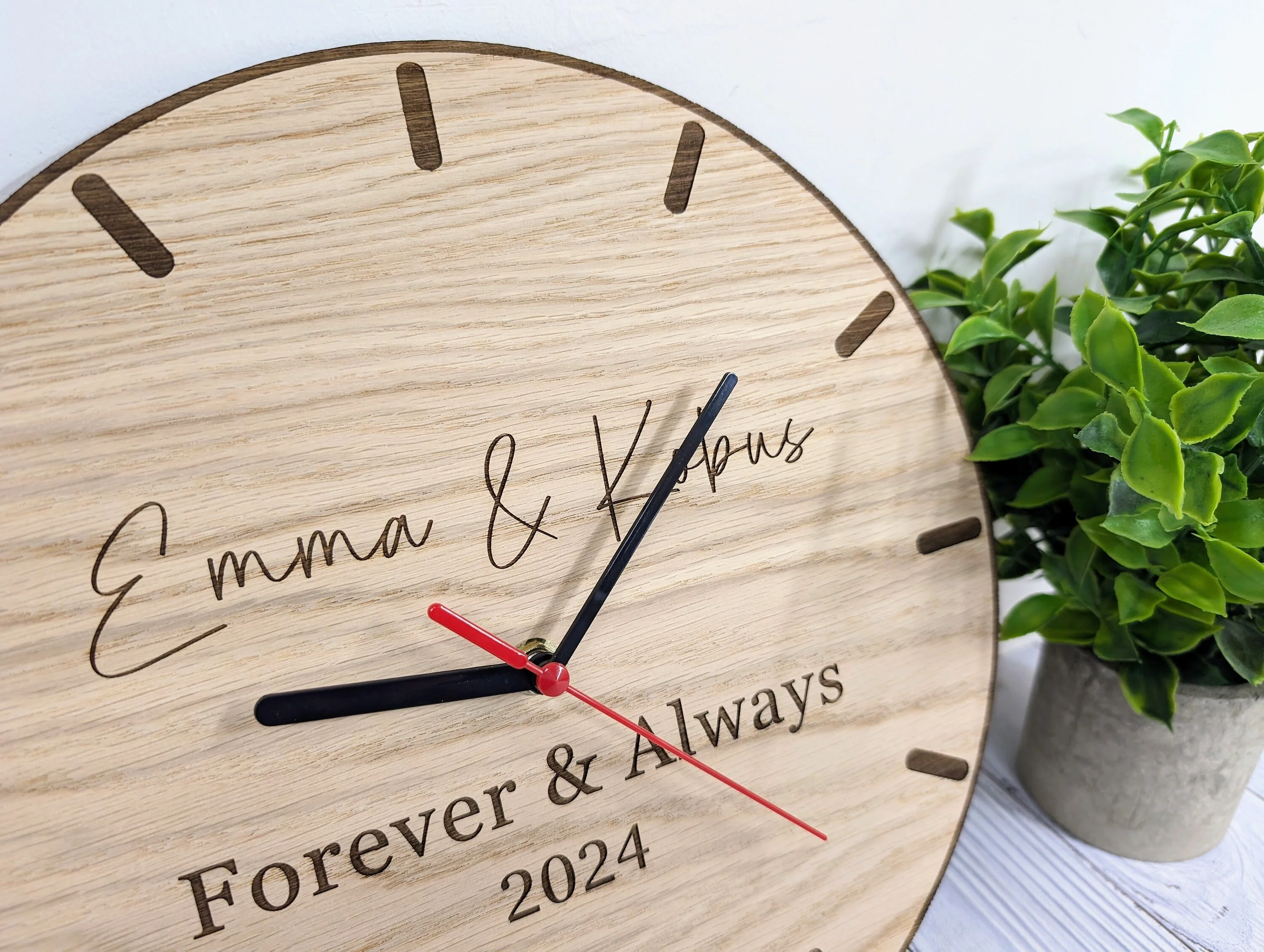 Personalised Wedding Couple Wooden Clock – Bespoke Wedding / 5th Anniversary Gift - Image 3