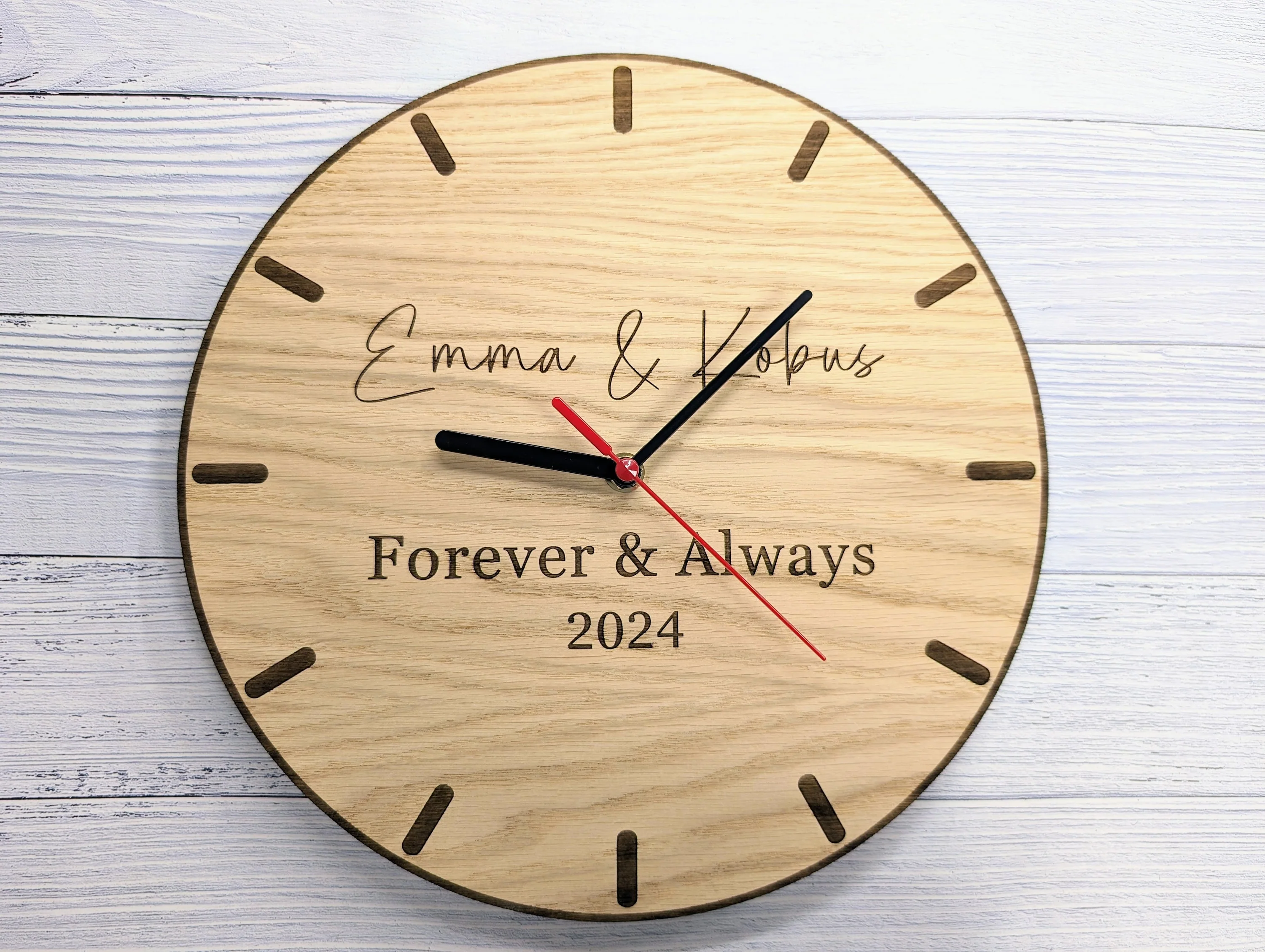 Personalised Wedding Couple Wooden Clock – Bespoke Wedding / 5th Anniversary Gift - Image 4