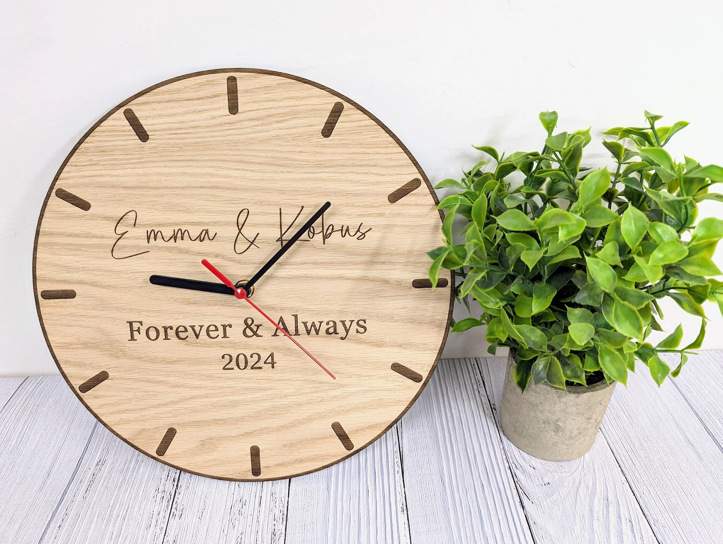 Personalised Wedding Couple Wooden Clock – Bespoke Wedding / 5th Anniversary Gift - Image 6