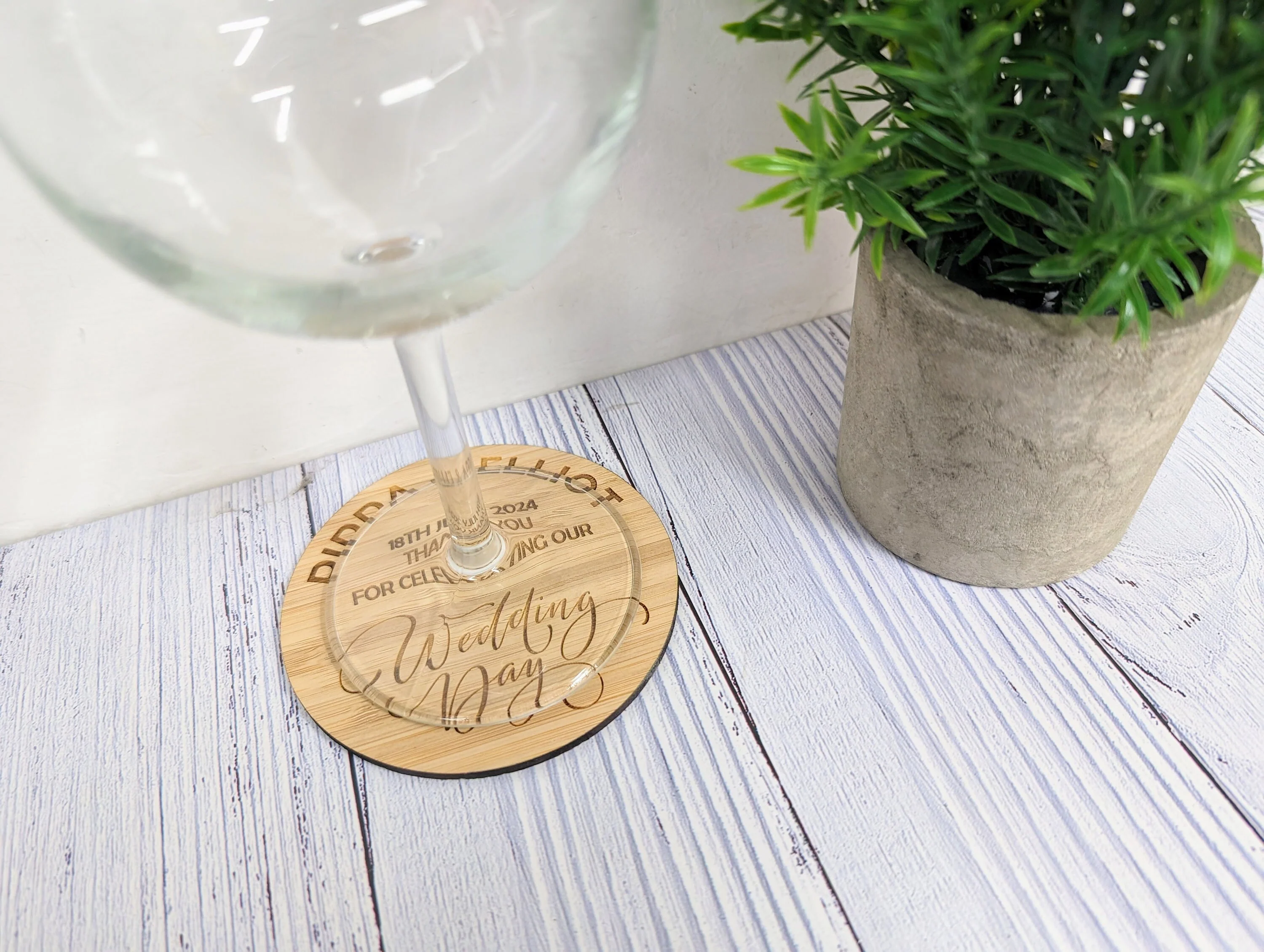 Personalised Wedding Day Bamboo Coasters - Round, 100mm Diameter, with Custom Names & Date - Unique Wedding Favors - Image 3