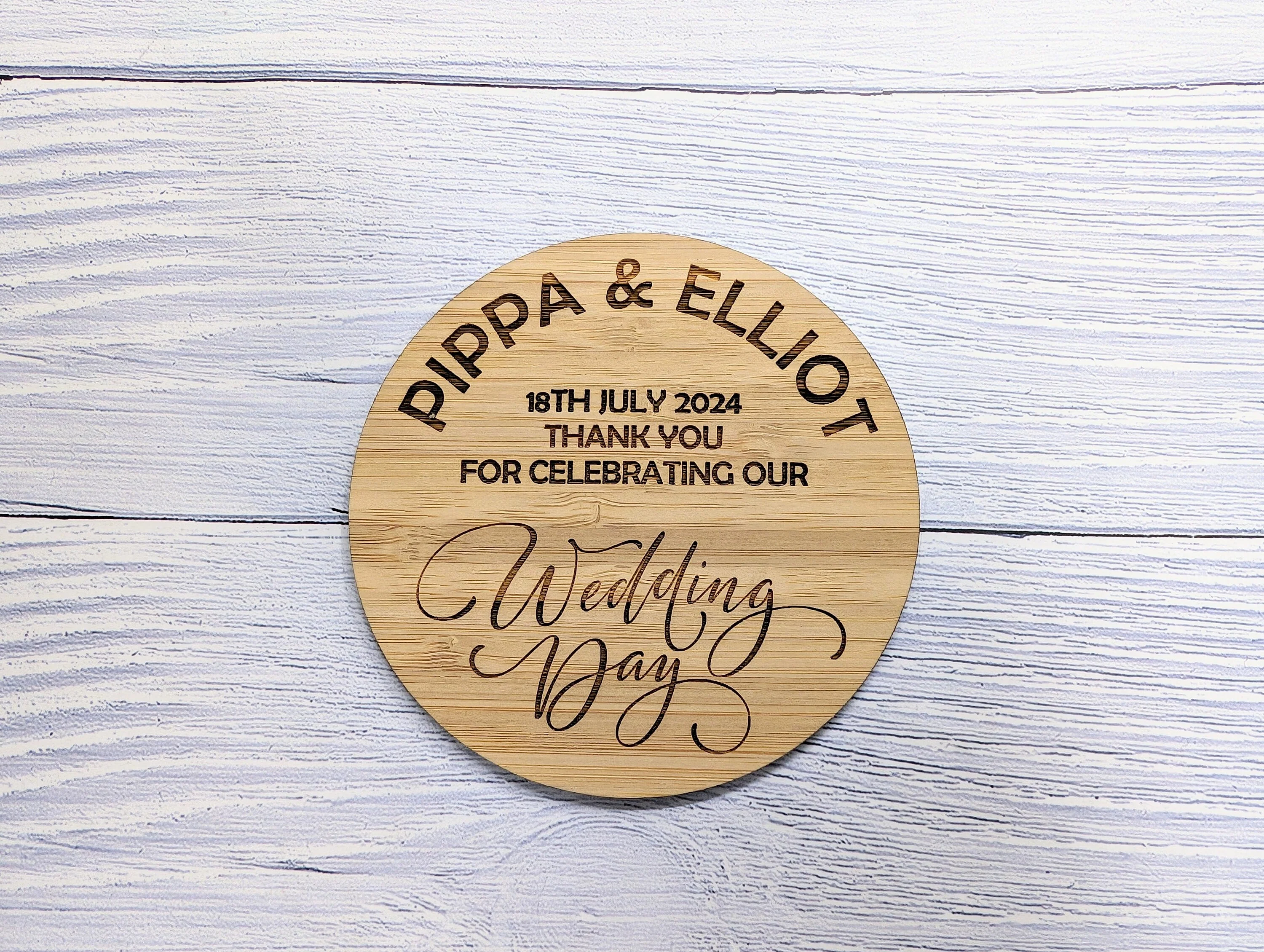 Personalised Wedding Day Bamboo Coasters - Round, 100mm Diameter, with Custom Names & Date - Unique Wedding Favors - Image 5