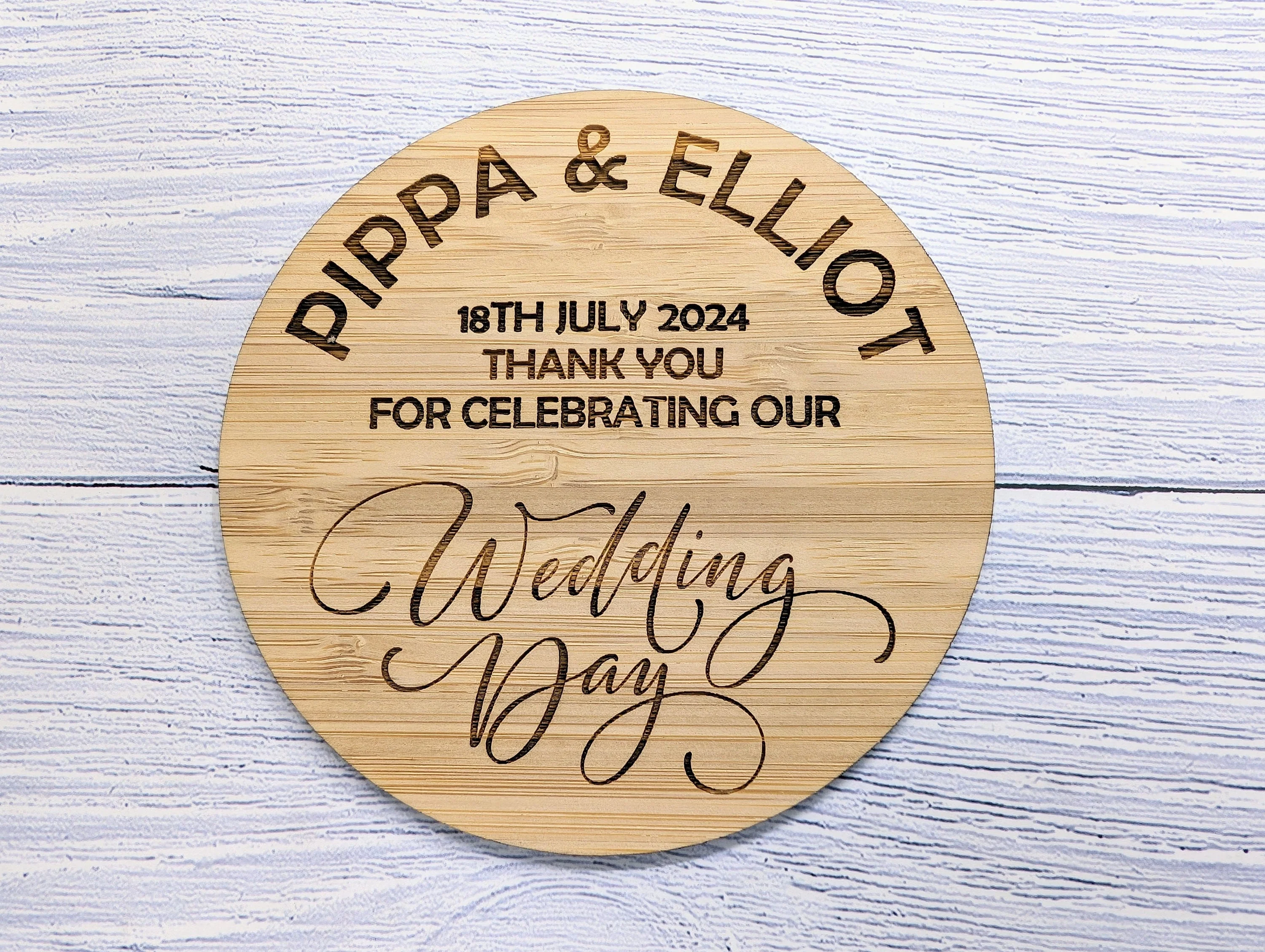 Personalised Wedding Day Bamboo Coasters - Round, 100mm Diameter, with Custom Names & Date - Unique Wedding Favors - Image 6