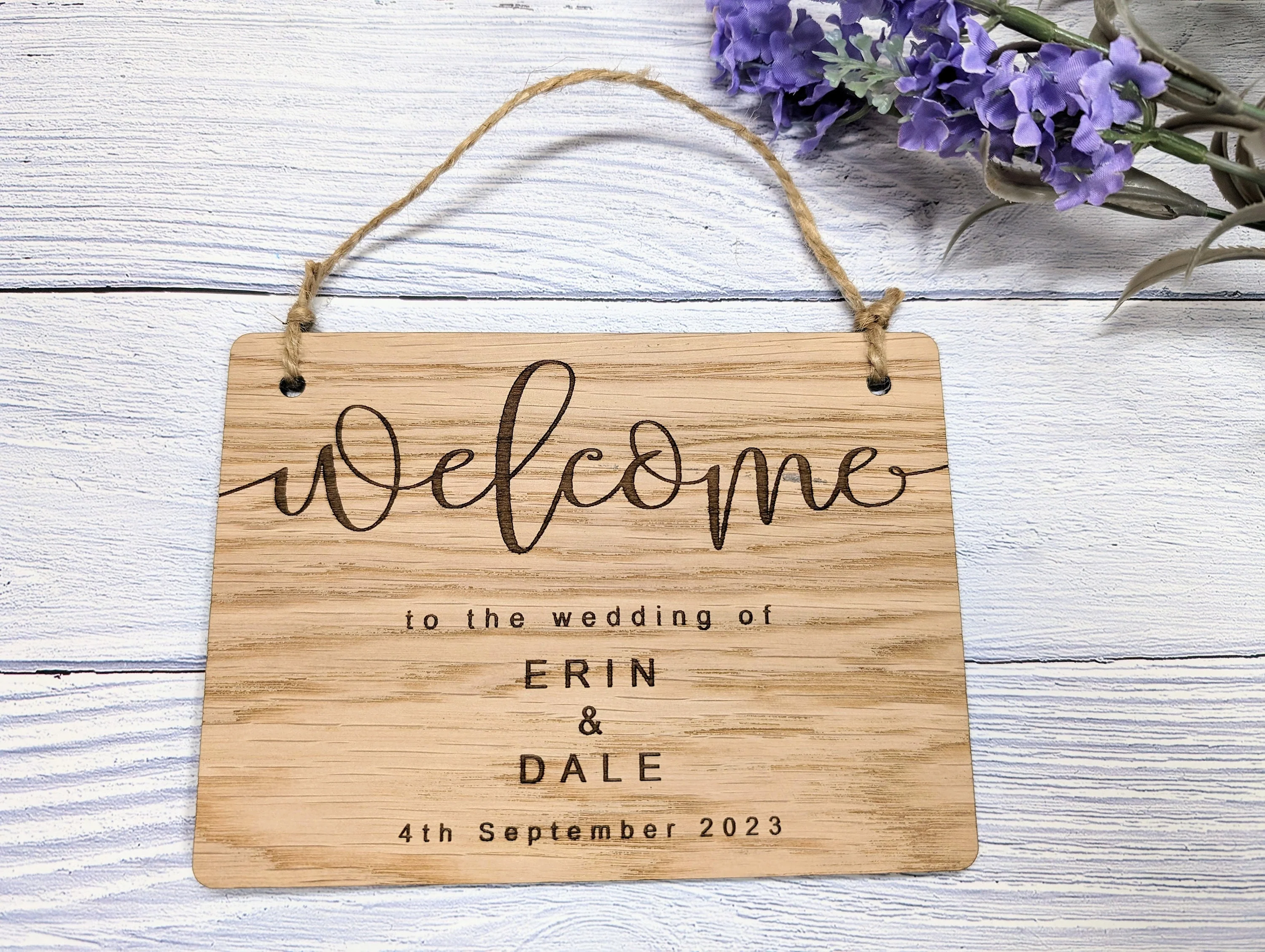Personalised Wedding Welcome Sign - 6 Sizes- Custom Names and Date - Elegant Oak Veneer - Perfect for Wedding Venues and Ceremonies - Image 2